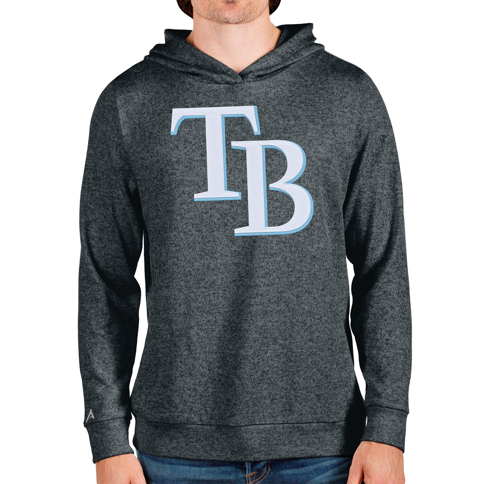Men's Tampa Bay Rays Antigua Heathered Charcoal Team Logo Absolute Pullover Hoodie