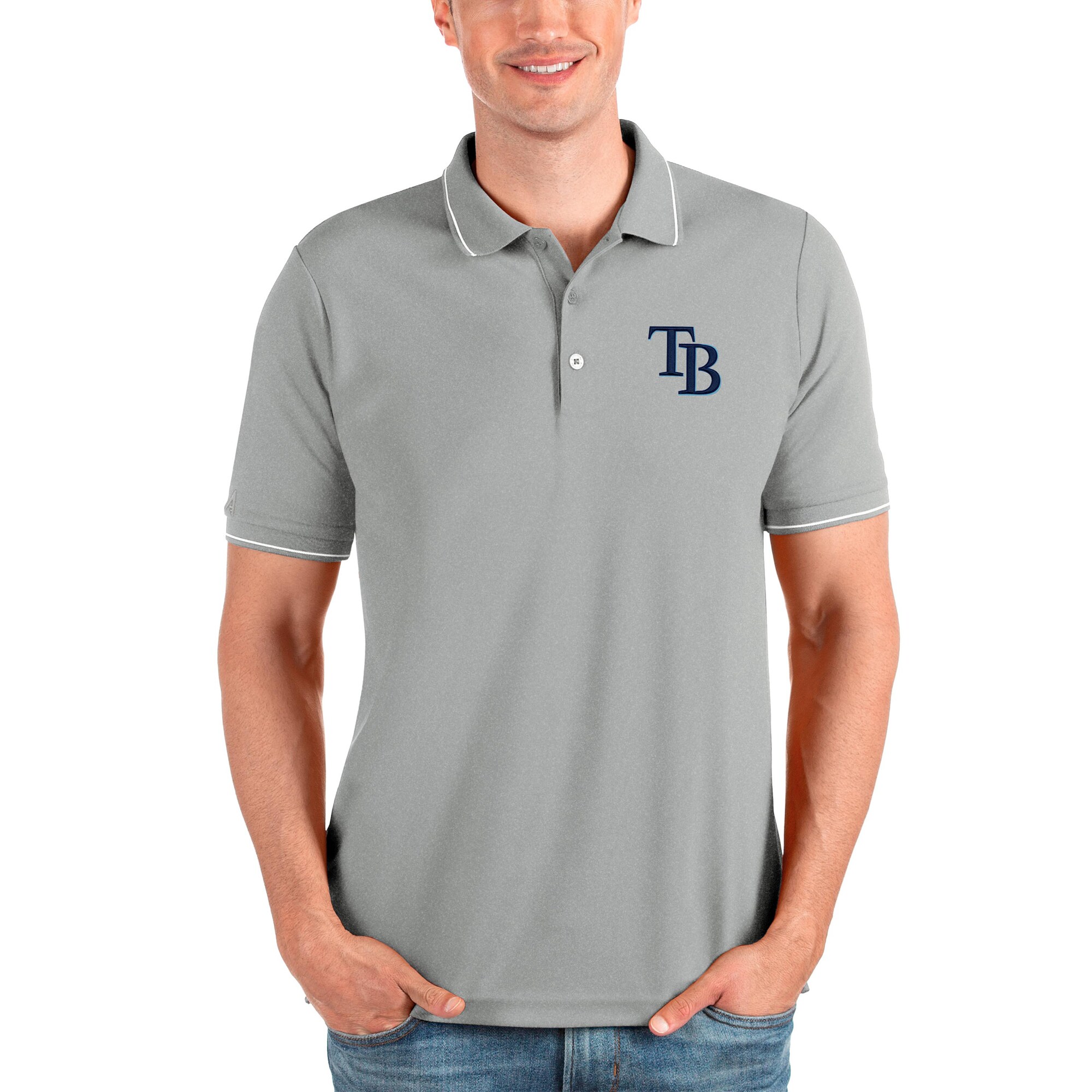 Men's Tampa Bay Rays Antigua Heathered Gray Affluent Polo
