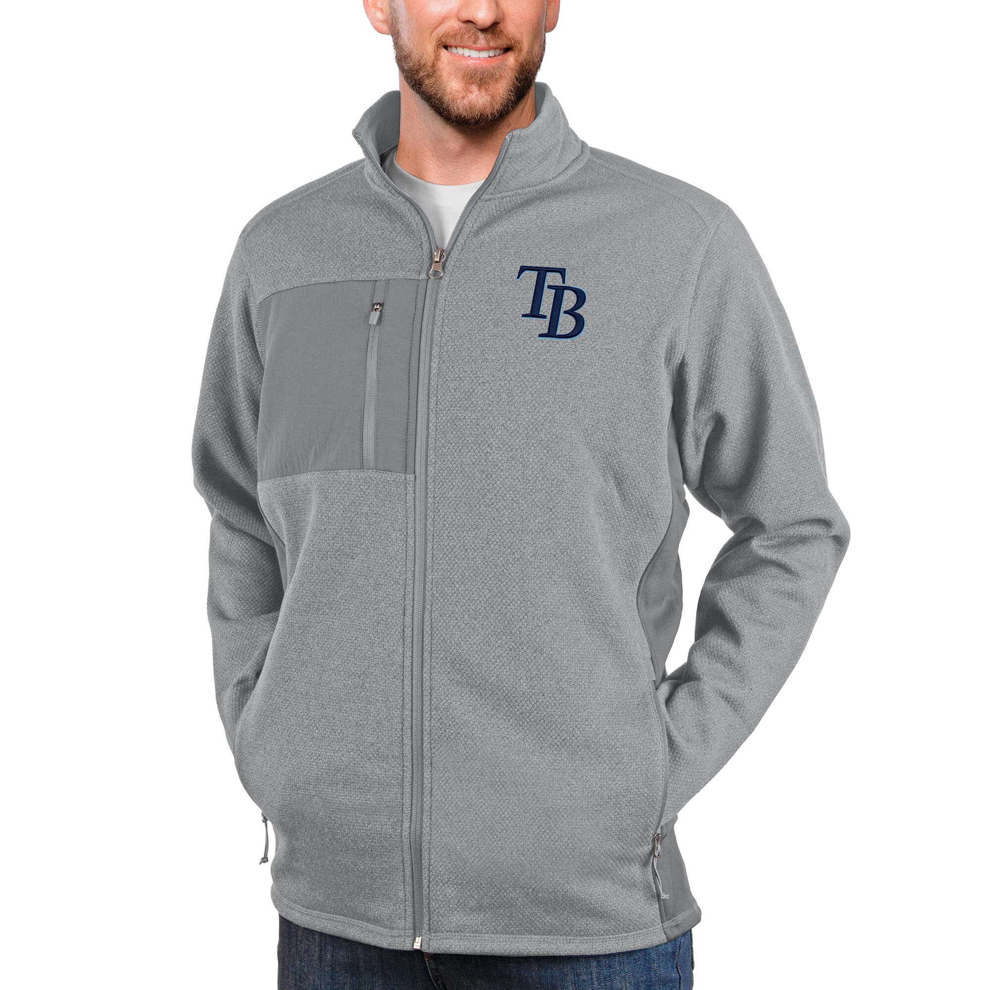 Men's Tampa Bay Rays Antigua Heathered Gray Course Full-Zip Jacket