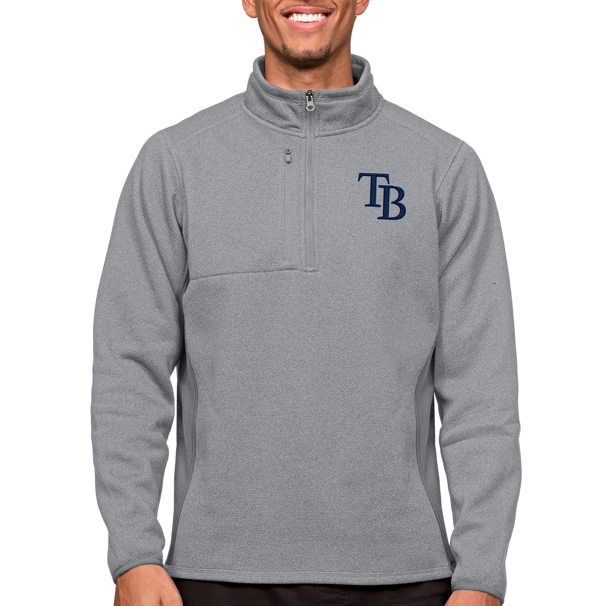 Men's Tampa Bay Rays Antigua Heathered Gray Course Quarter-Zip Pullover Top