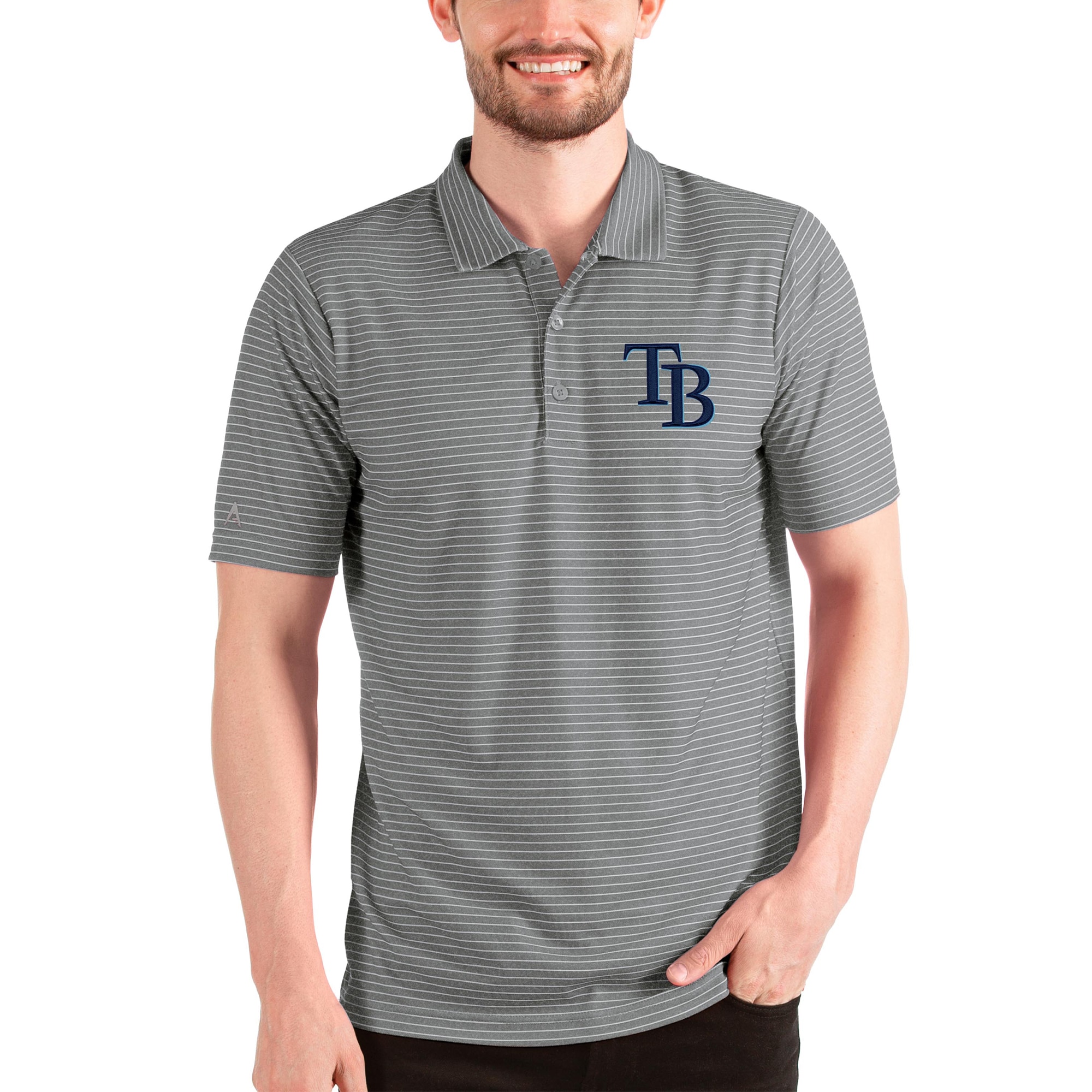 Men's Tampa Bay Rays Antigua Heathered Gray/White Esteem Polo