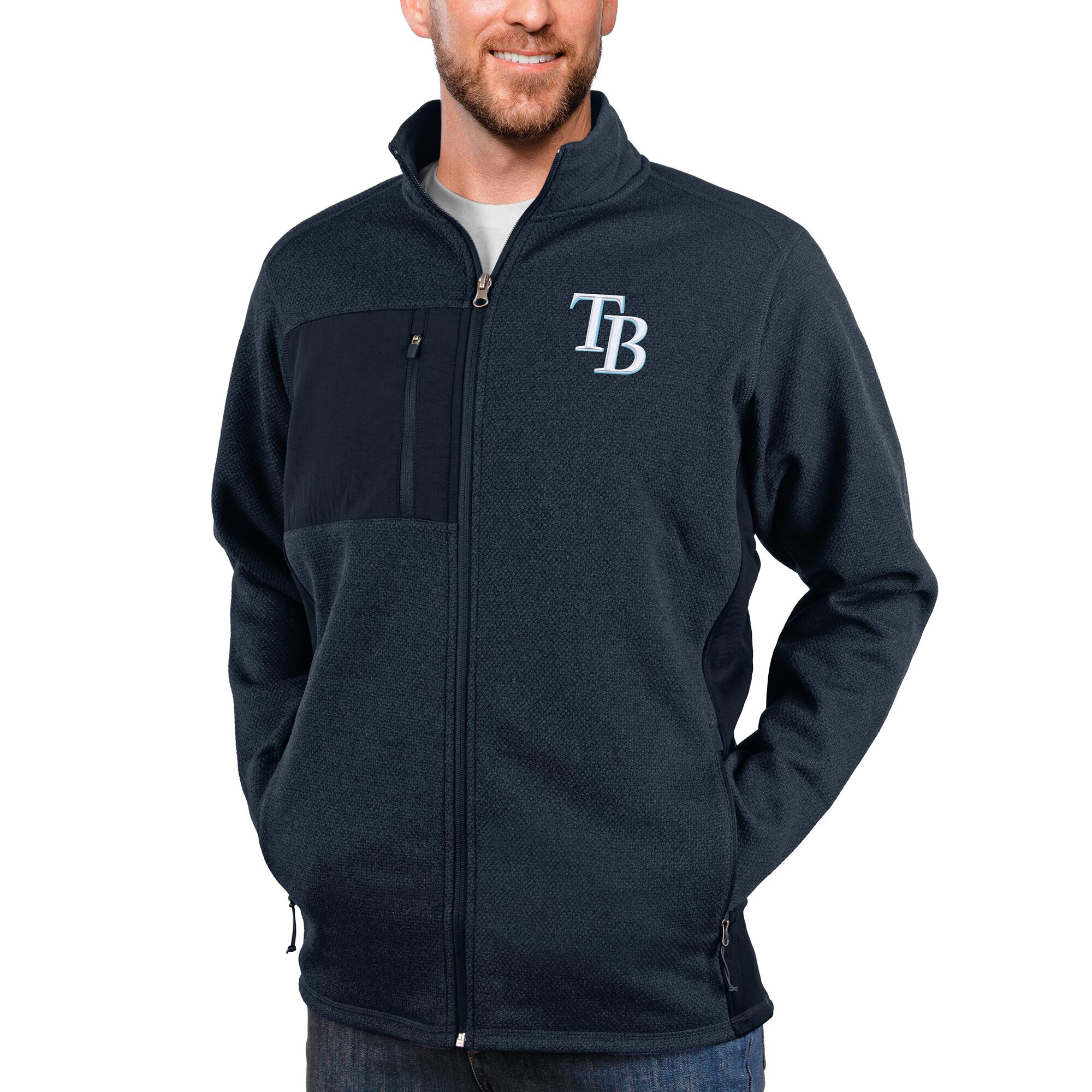 Men's Tampa Bay Rays Antigua Heathered Navy Course Full-Zip Jacket