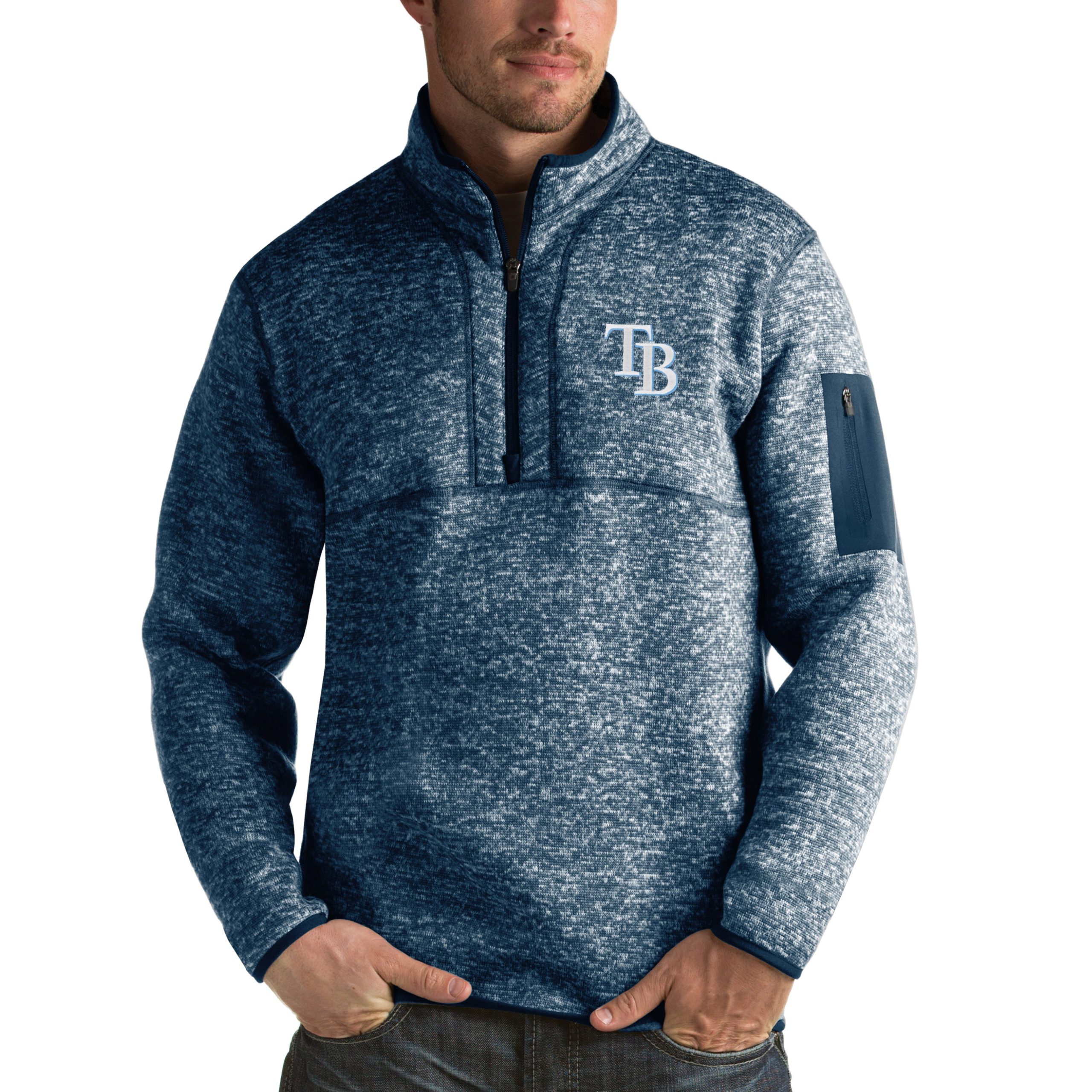 Men's Tampa Bay Rays Antigua Heathered Navy Fortune Half-Zip Sweater