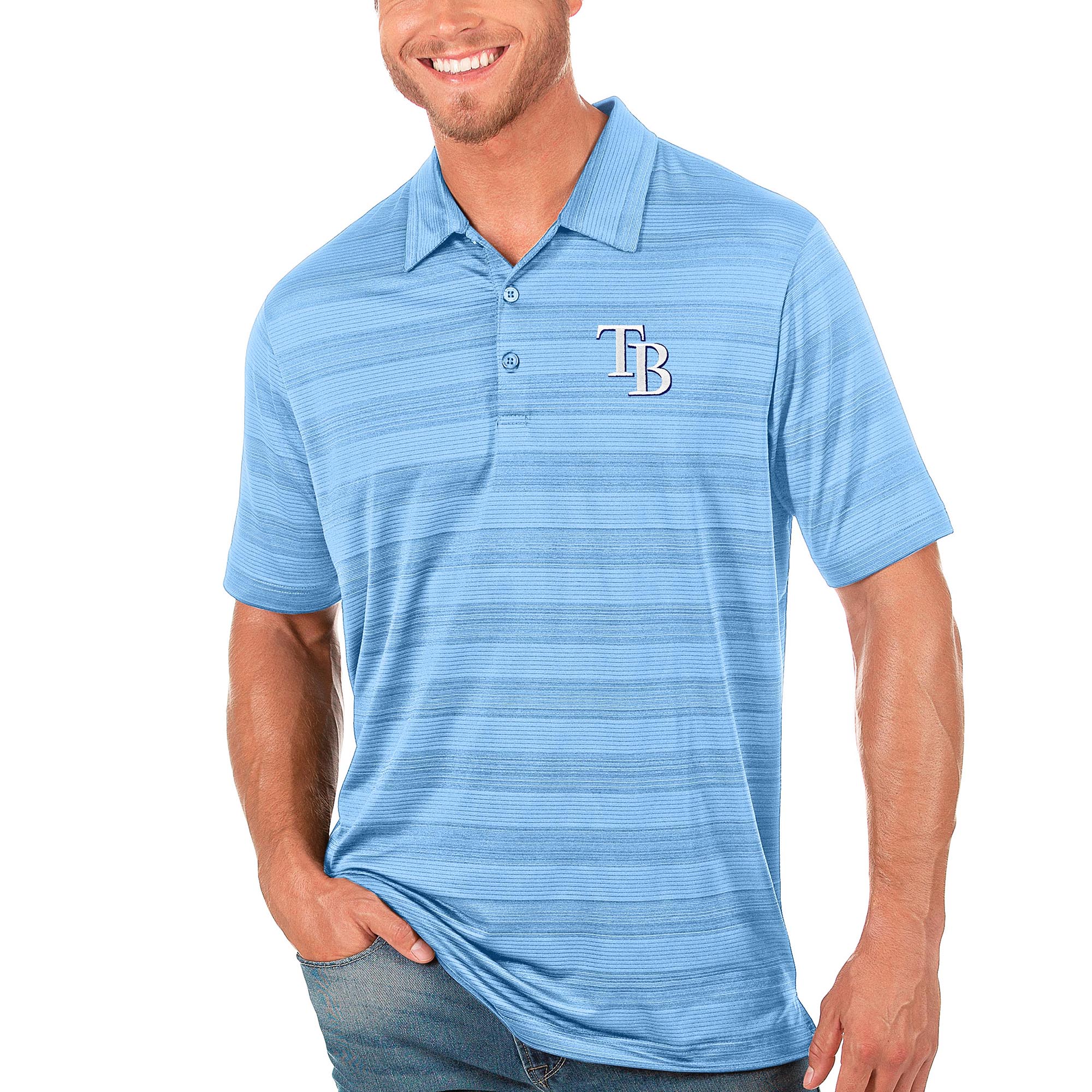 Men's Tampa Bay Rays Antigua Light Blue Compass Polo