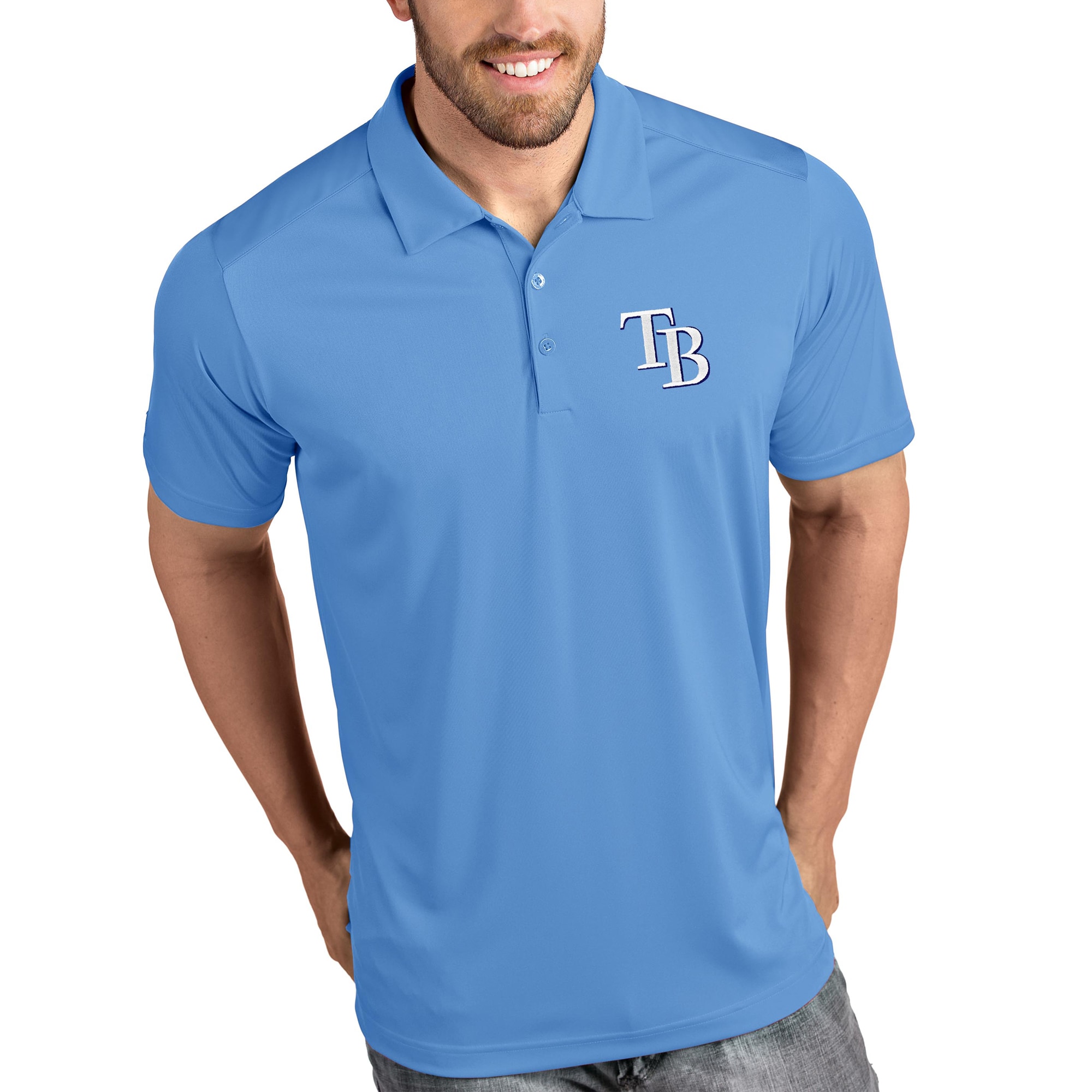 Men's Tampa Bay Rays Antigua Light Blue Tribute Polo