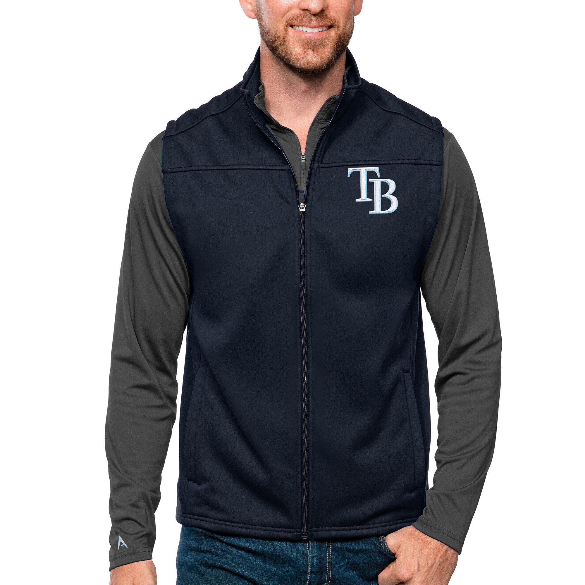 Men's Tampa Bay Rays Antigua Navy Links Full-Zip Golf Vest