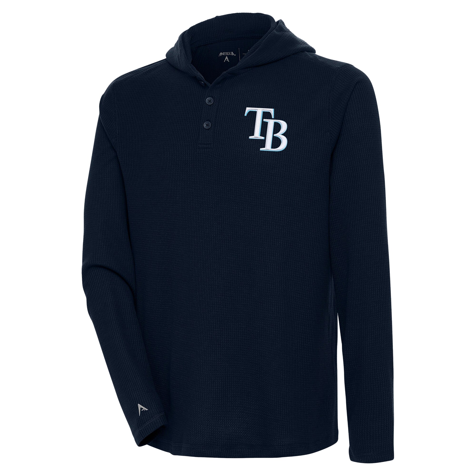 Men's Tampa Bay Rays  Antigua Navy Strong Hold Long Sleeve Henley Hoodie T-Shirt