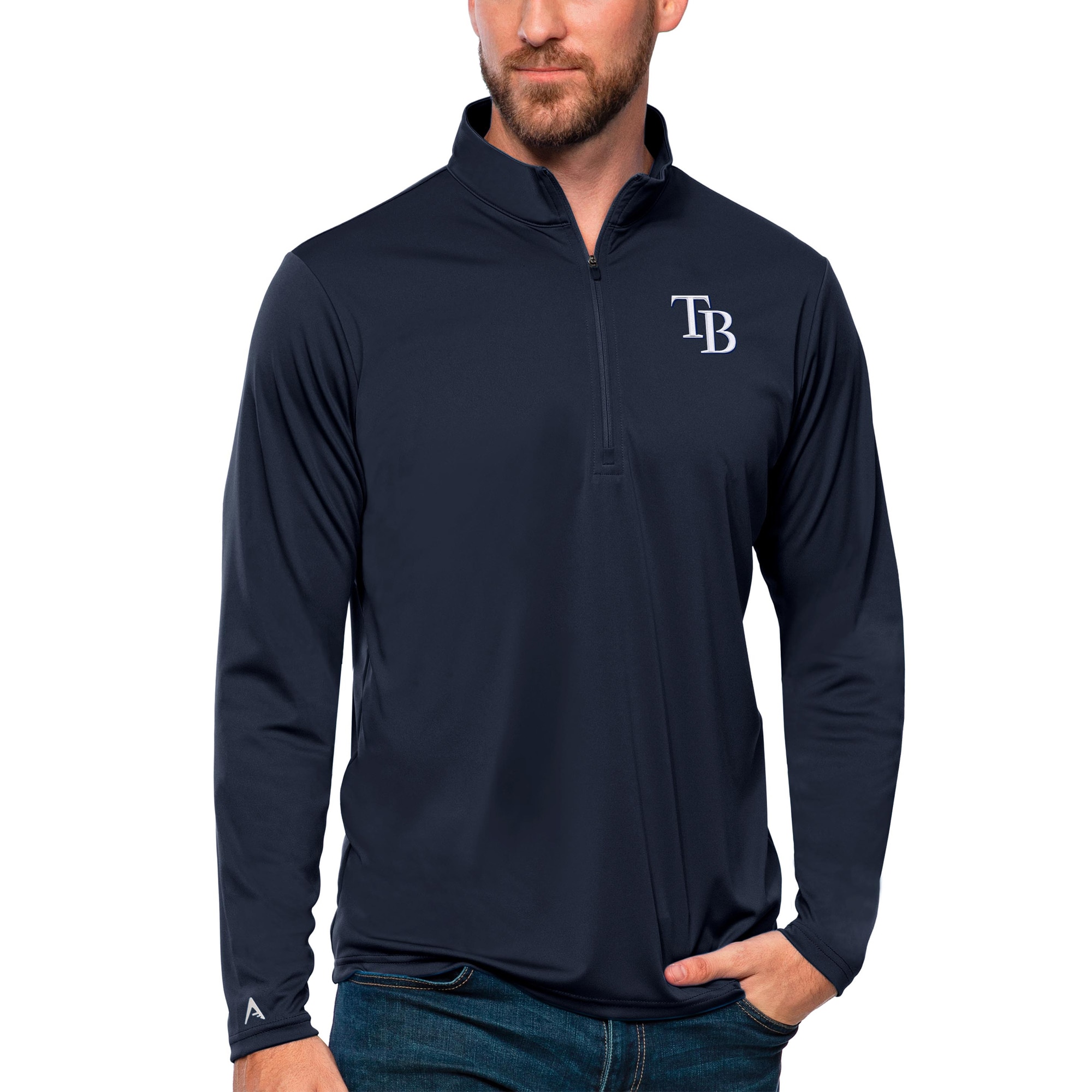 Men's Tampa Bay Rays Antigua Navy Tribute Quarter-Zip Pullover Top