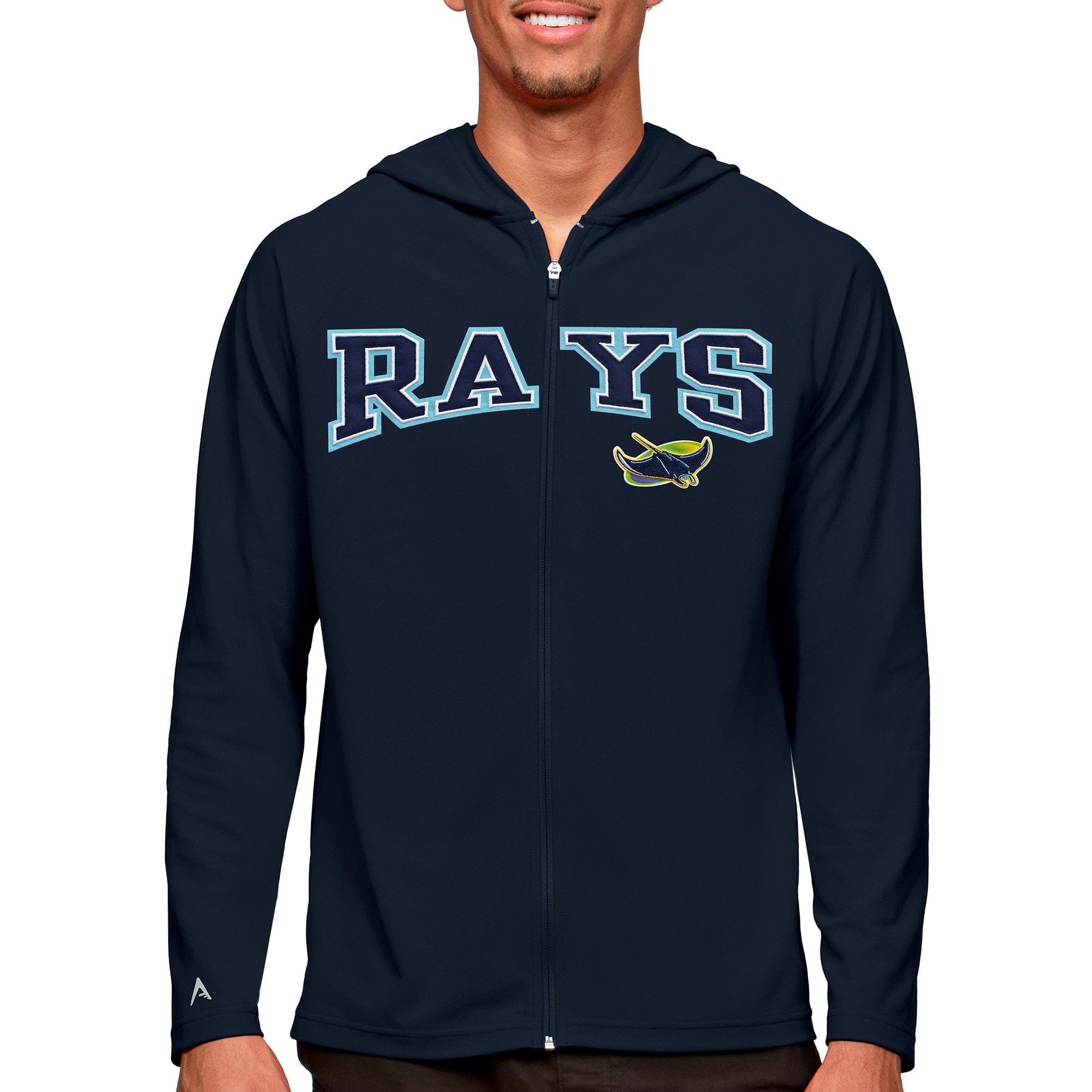 Men's Tampa Bay Rays Antigua Navy Wordmark Legacy Full-Zip Hoodie