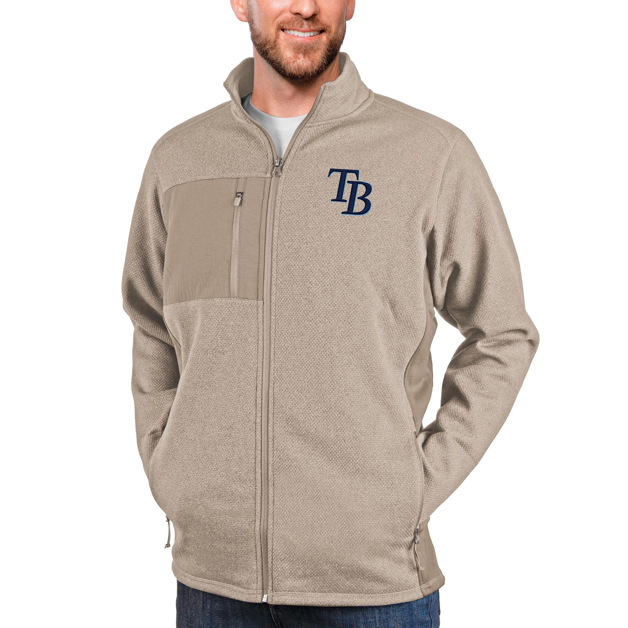Men's Tampa Bay Rays Antigua Oatmeal Course Full-Zip Jacket