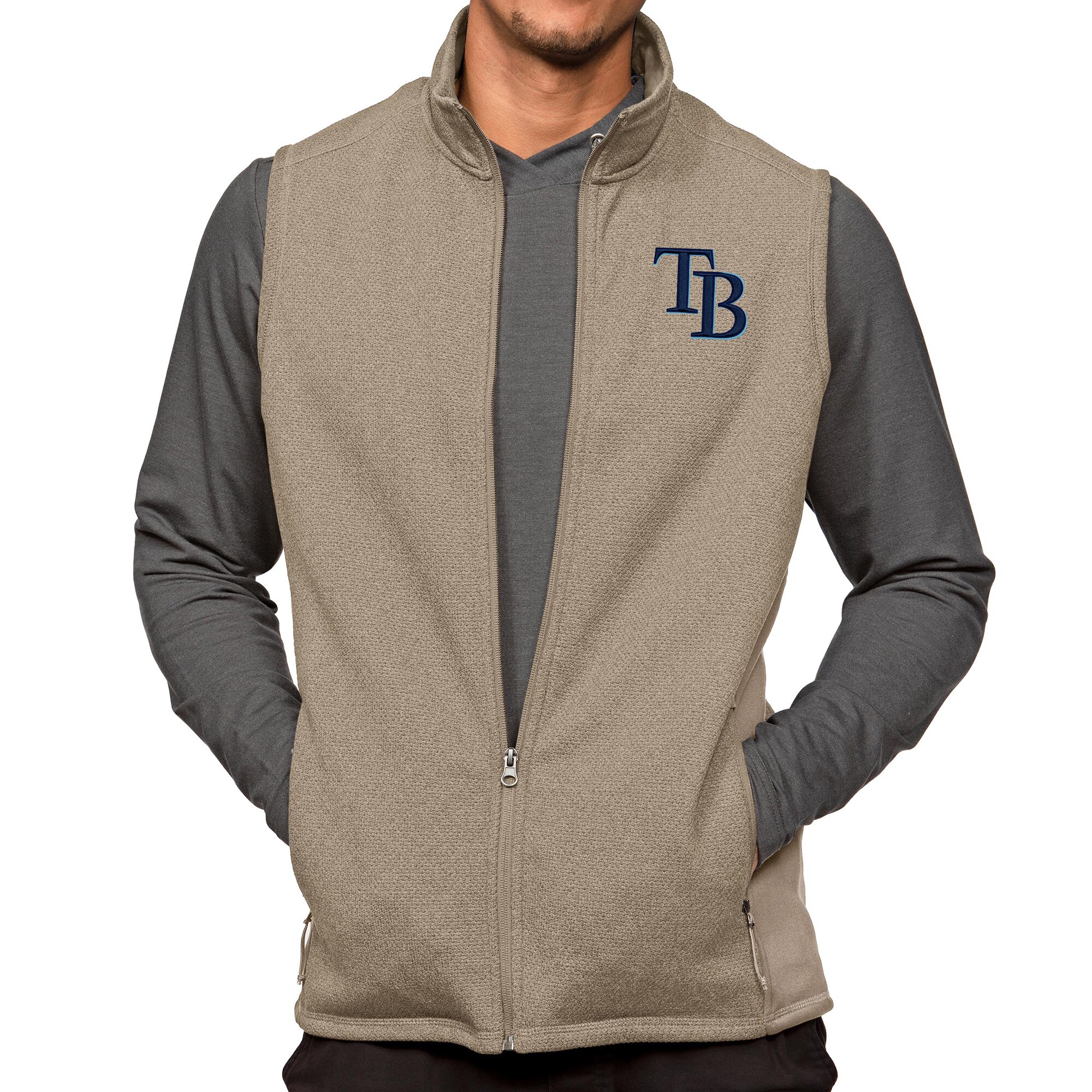 Men's Tampa Bay Rays Antigua Oatmeal Course Full-Zip Vest