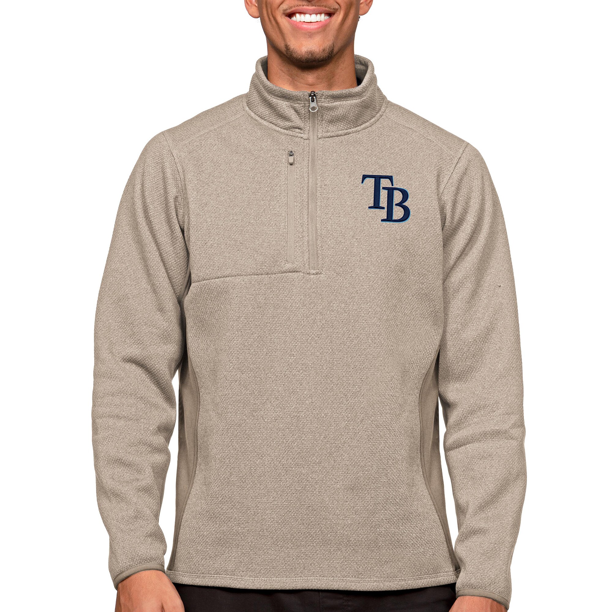 Men's Tampa Bay Rays Antigua Oatmeal Course Quarter-Zip Pullover Top