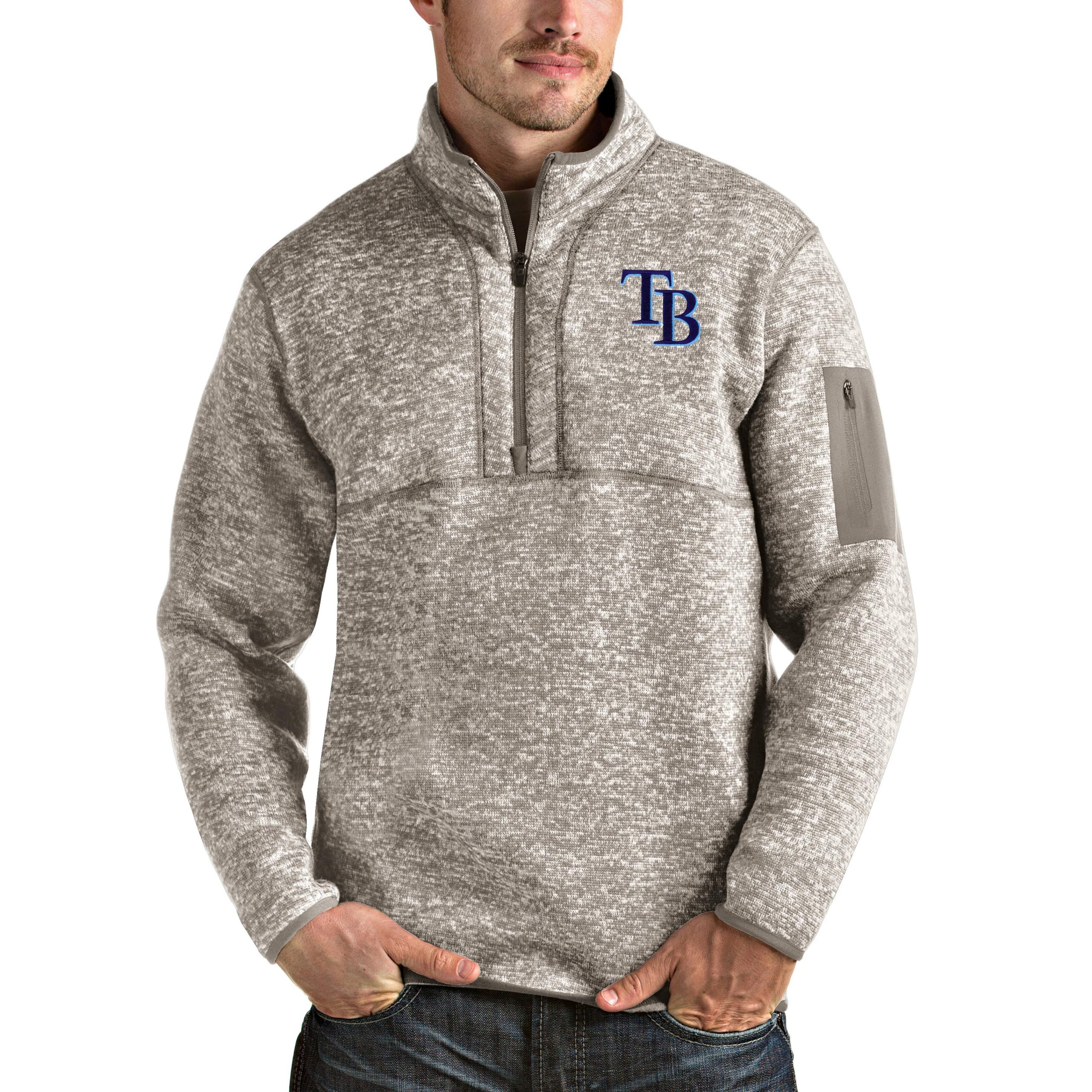Men's Tampa Bay Rays Antigua Oatmeal Fortune Quarter-Zip Pullover Jacket