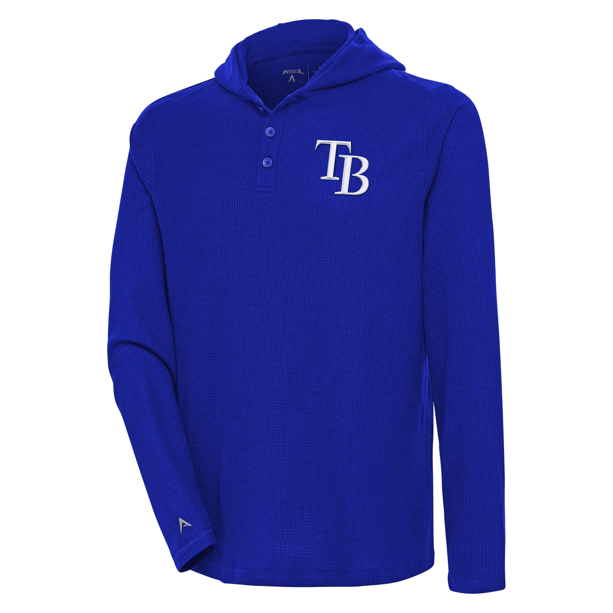 Men's Tampa Bay Rays  Antigua Royal Strong Hold Long Sleeve Henley Hoodie T-Shirt