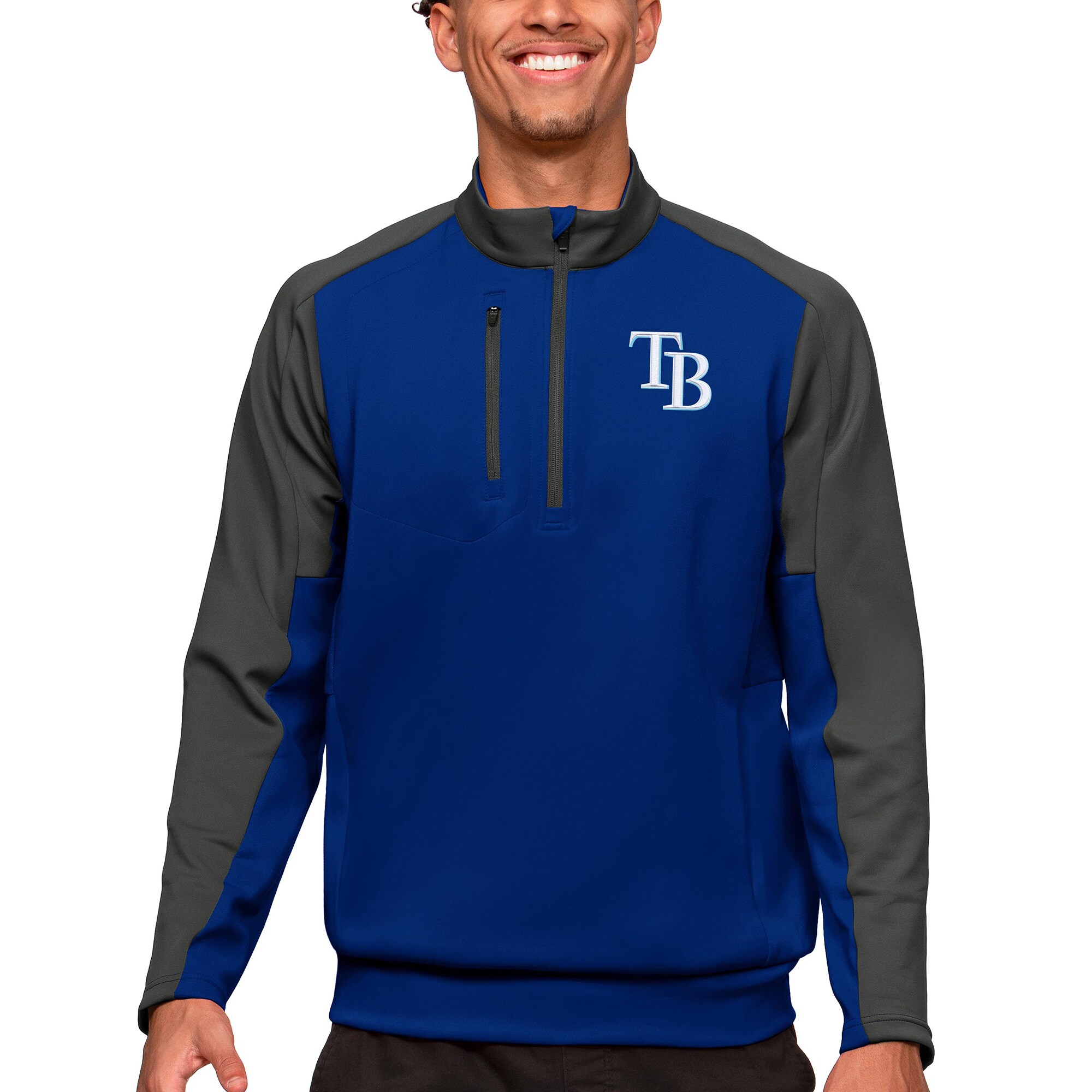 Men's Tampa Bay Rays Antigua Royal Team Quarter-Zip Pullover Top