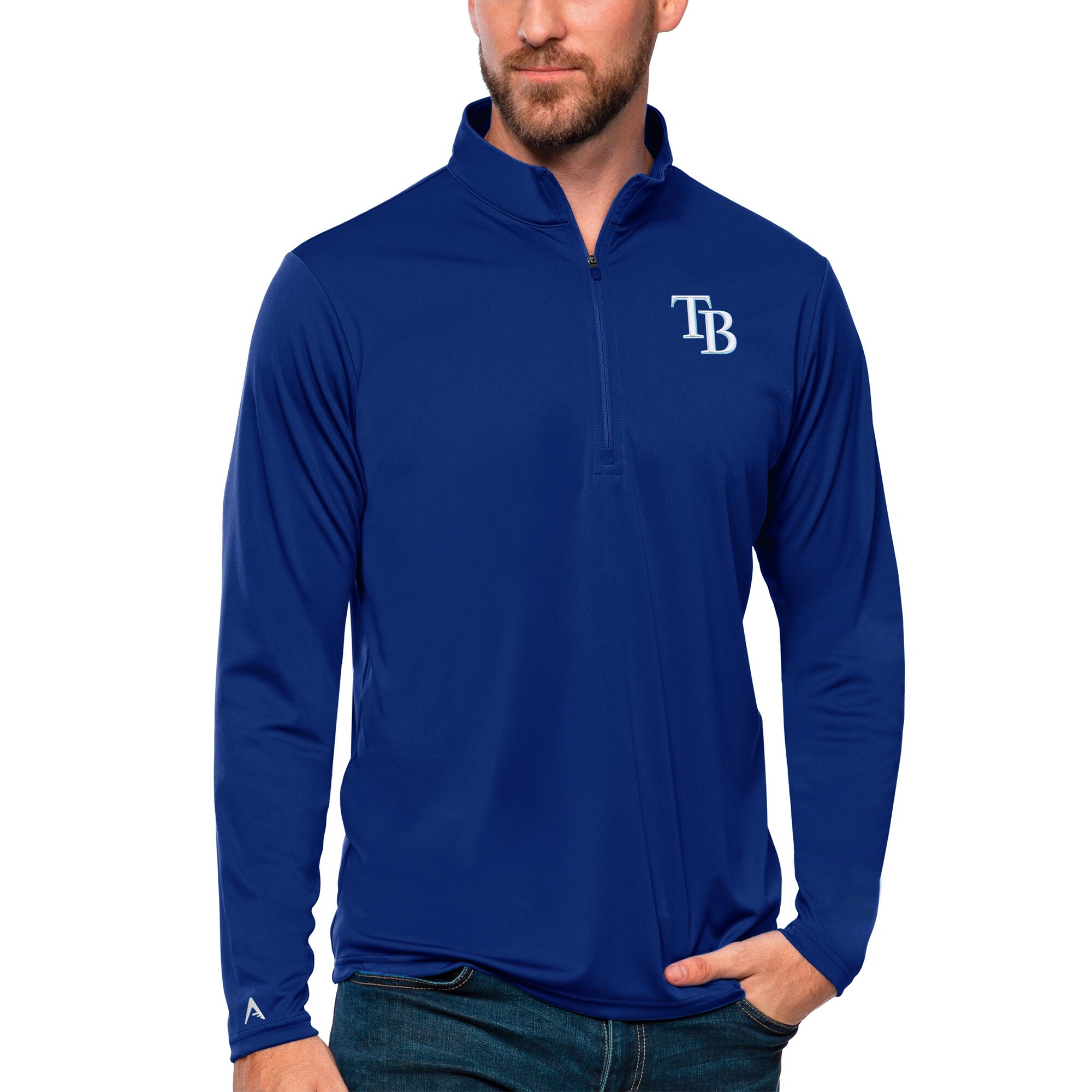 Men's Tampa Bay Rays Antigua Royal Tribute Quarter-Zip Pullover Top