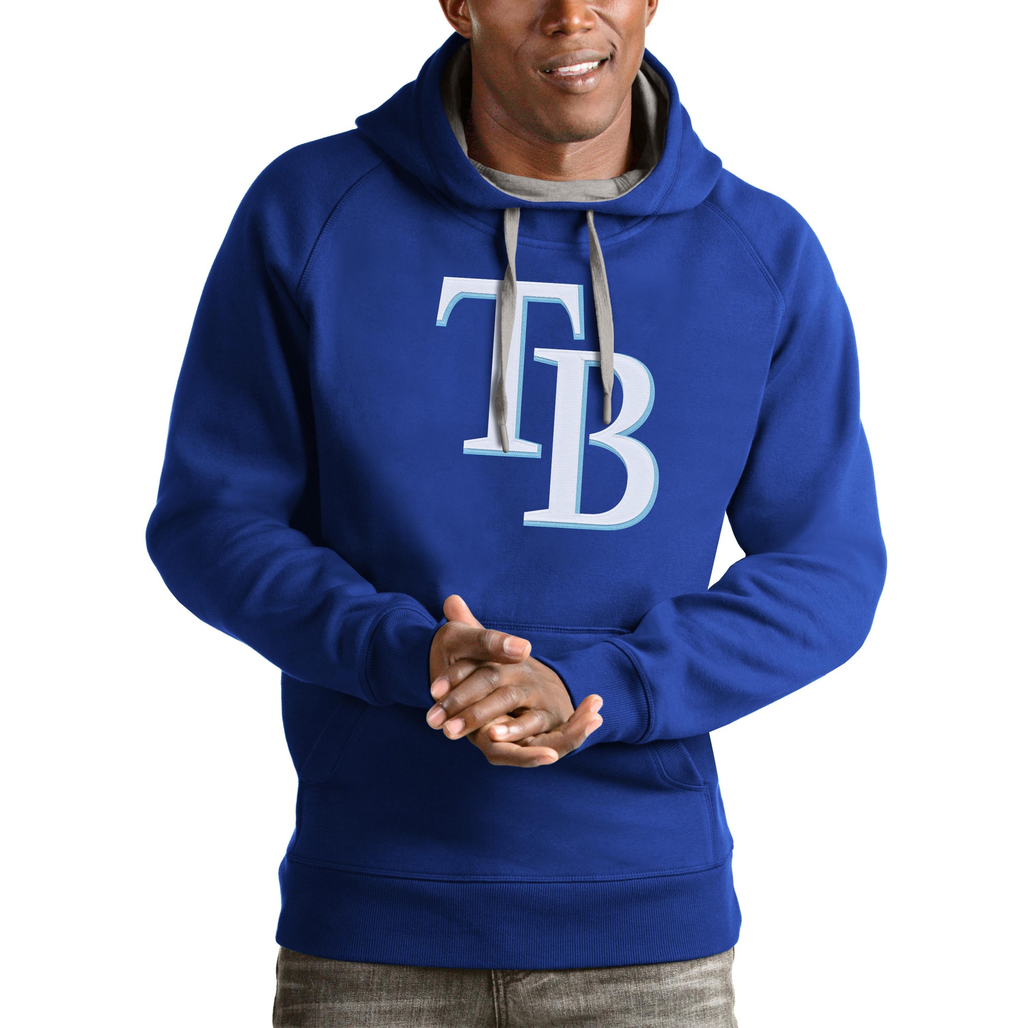 Men's Tampa Bay Rays Antigua Royal Victory Pullover Team Logo Hoodie