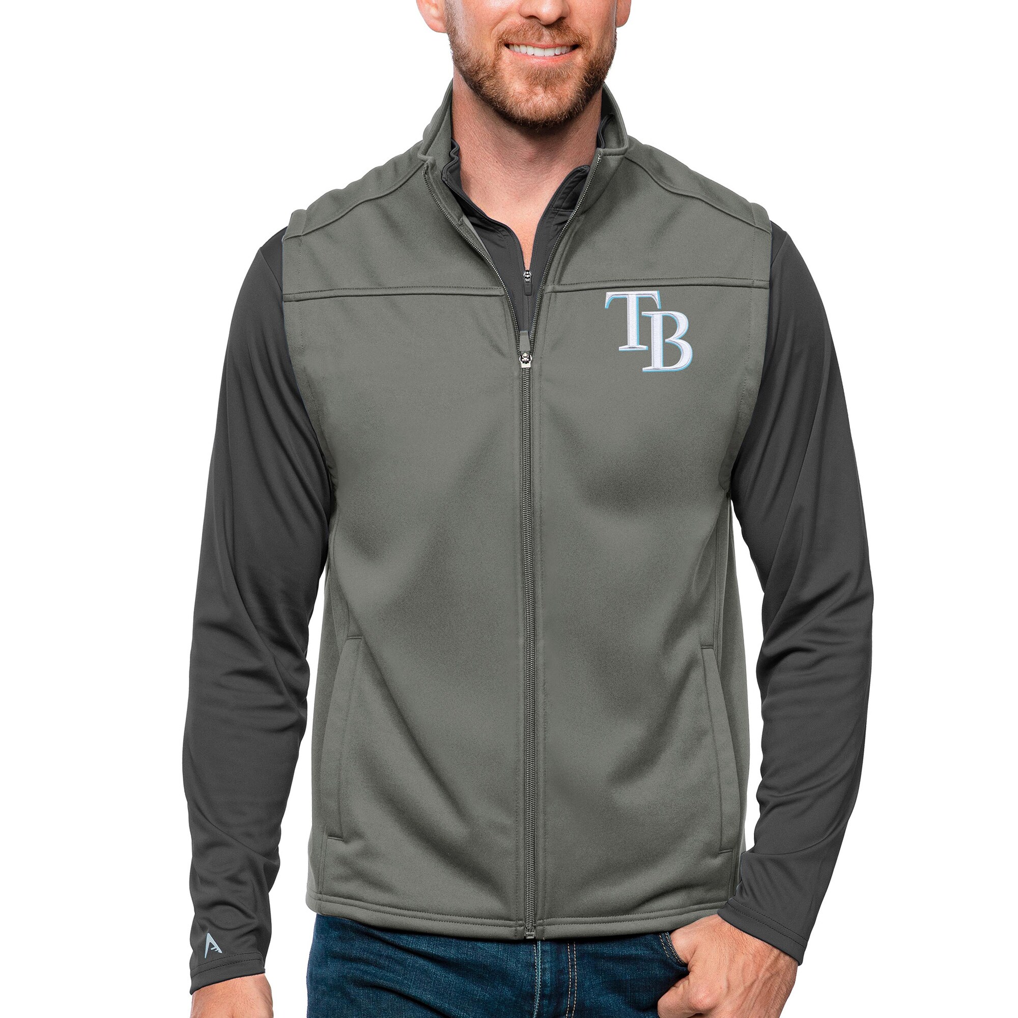 Men's Tampa Bay Rays Antigua Steel Links Full-Zip Golf Vest