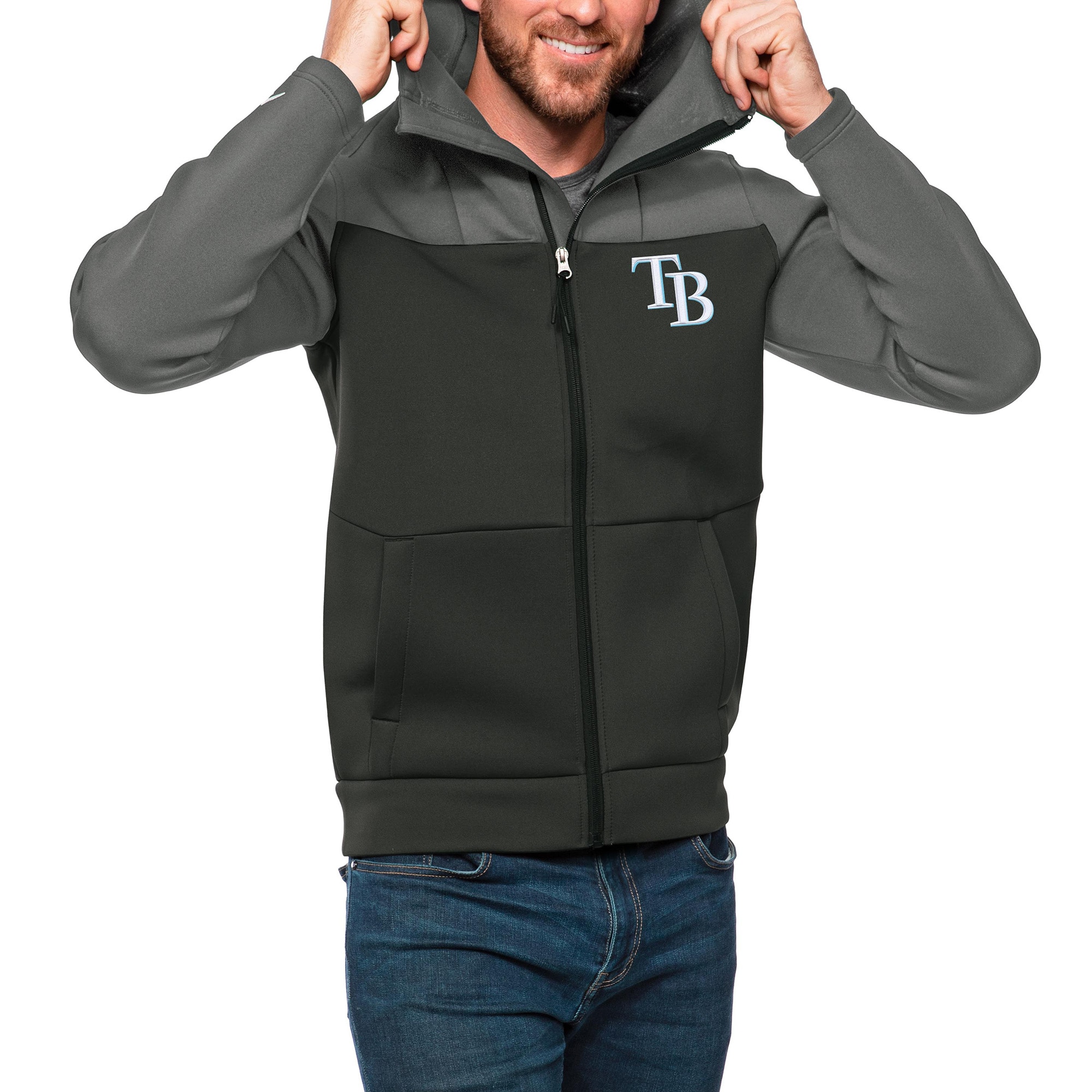 Men's Tampa Bay Rays Antigua Steel/Charcoal Protect Full-Zip Hoodie
