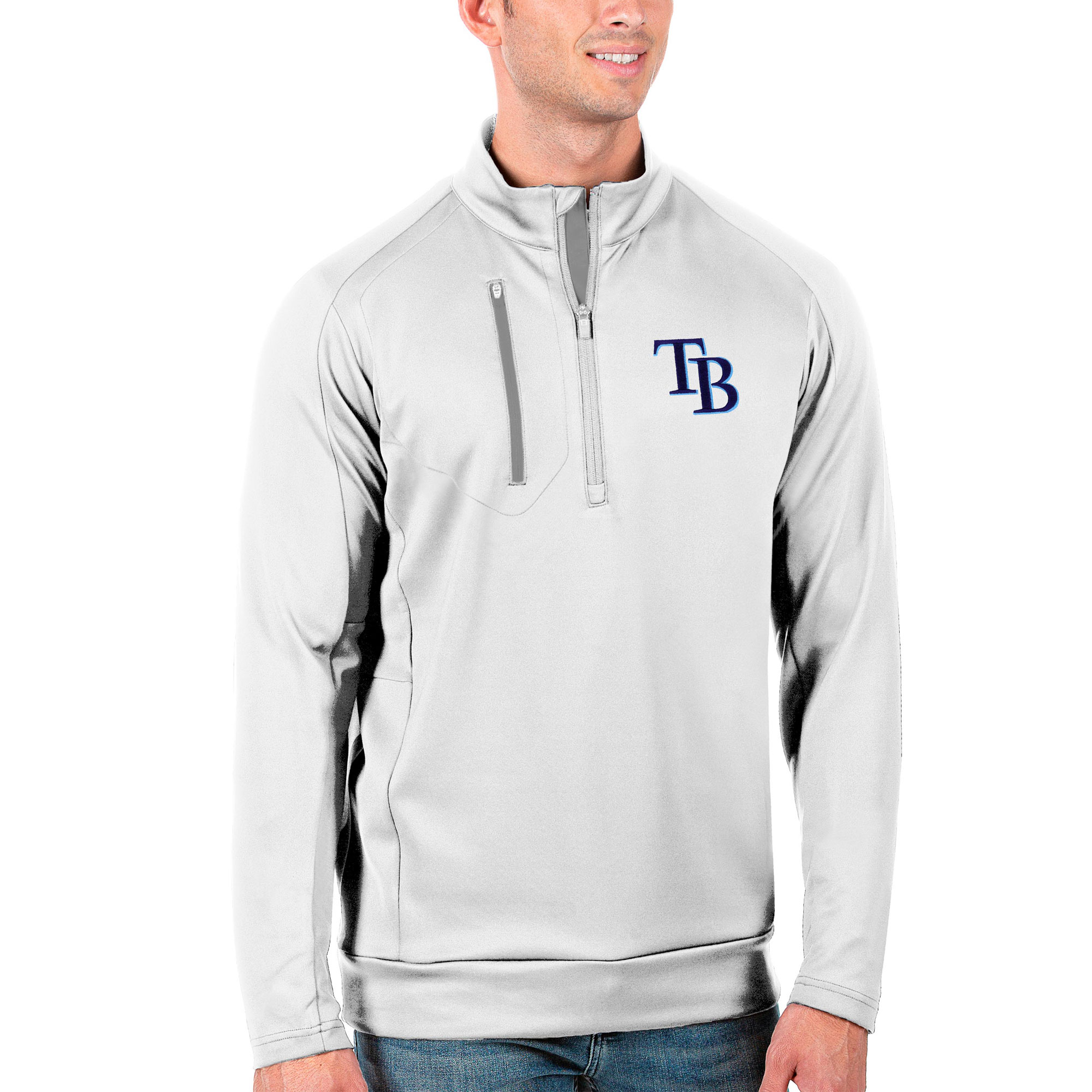 Men's Tampa Bay Rays Antigua White Generation Quarter-Zip Pullover Jacket