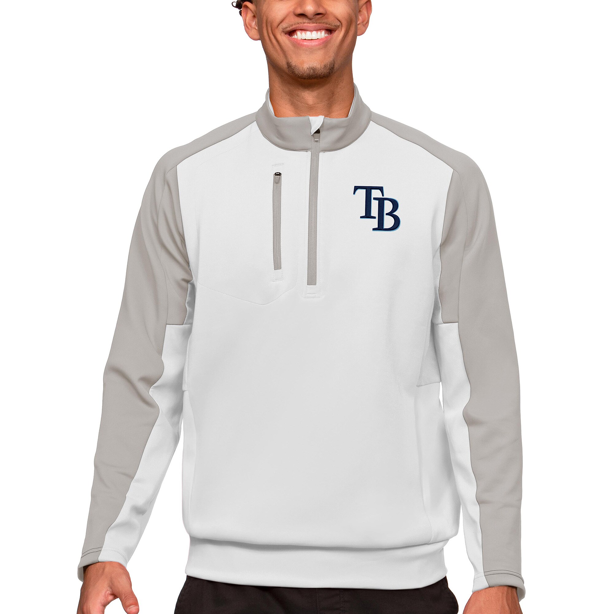 Men's Tampa Bay Rays Antigua White Team Quarter-Zip Pullover Top