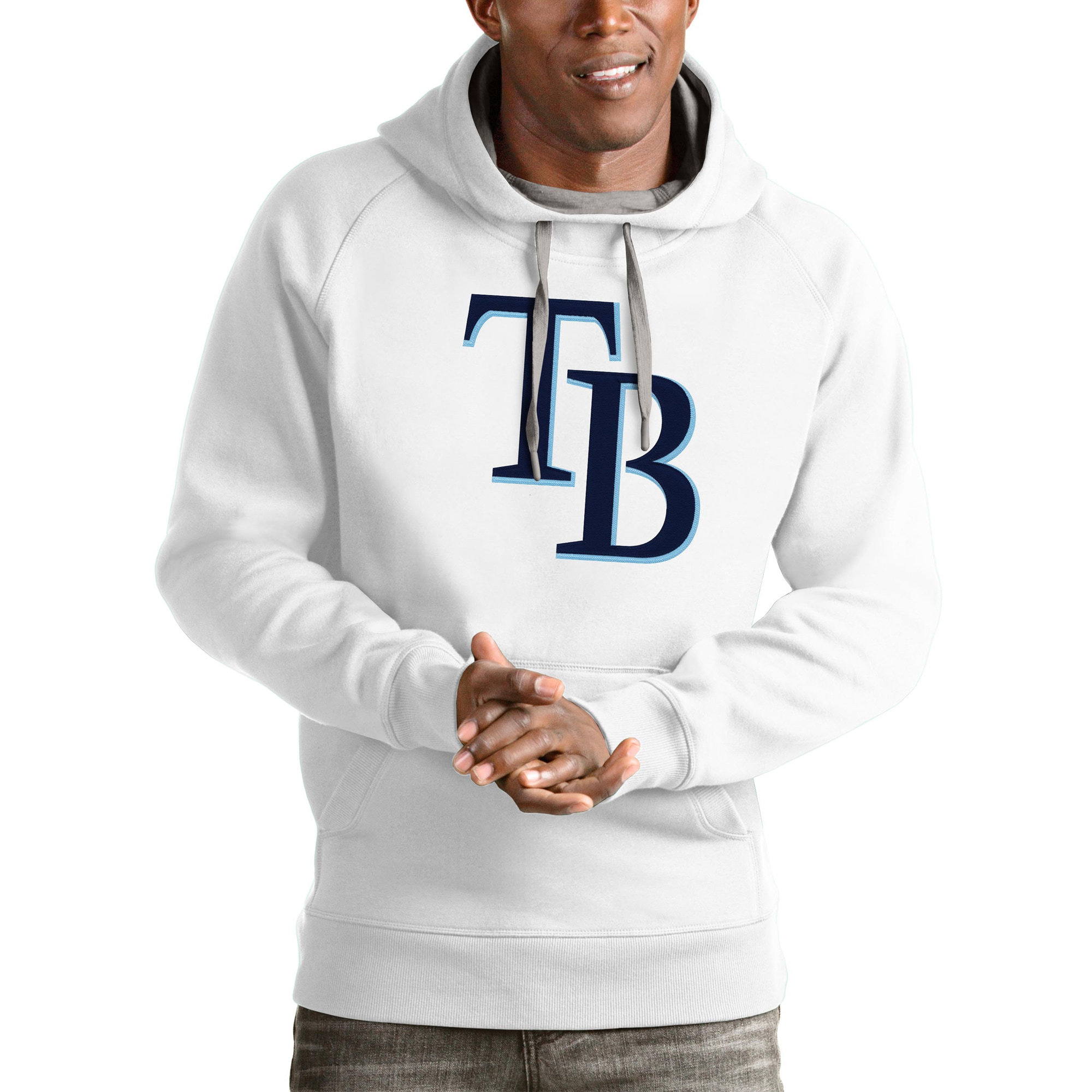Men's Tampa Bay Rays Antigua White Victory Pullover Team Logo Hoodie