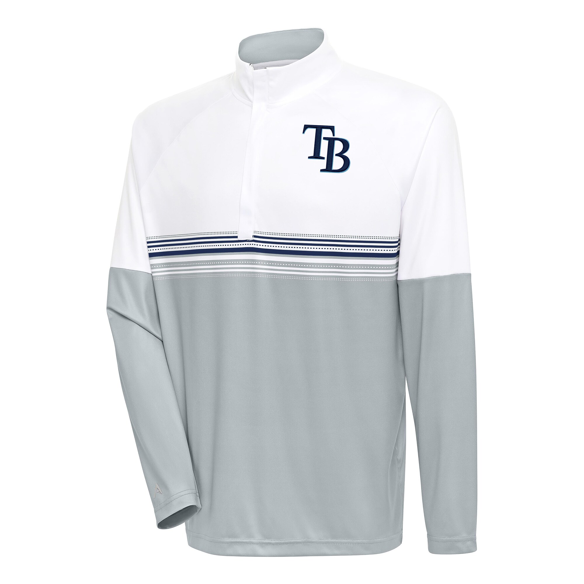 Men's Tampa Bay Rays Antigua White/Navy Bender Quarter-Zip Pullover Top