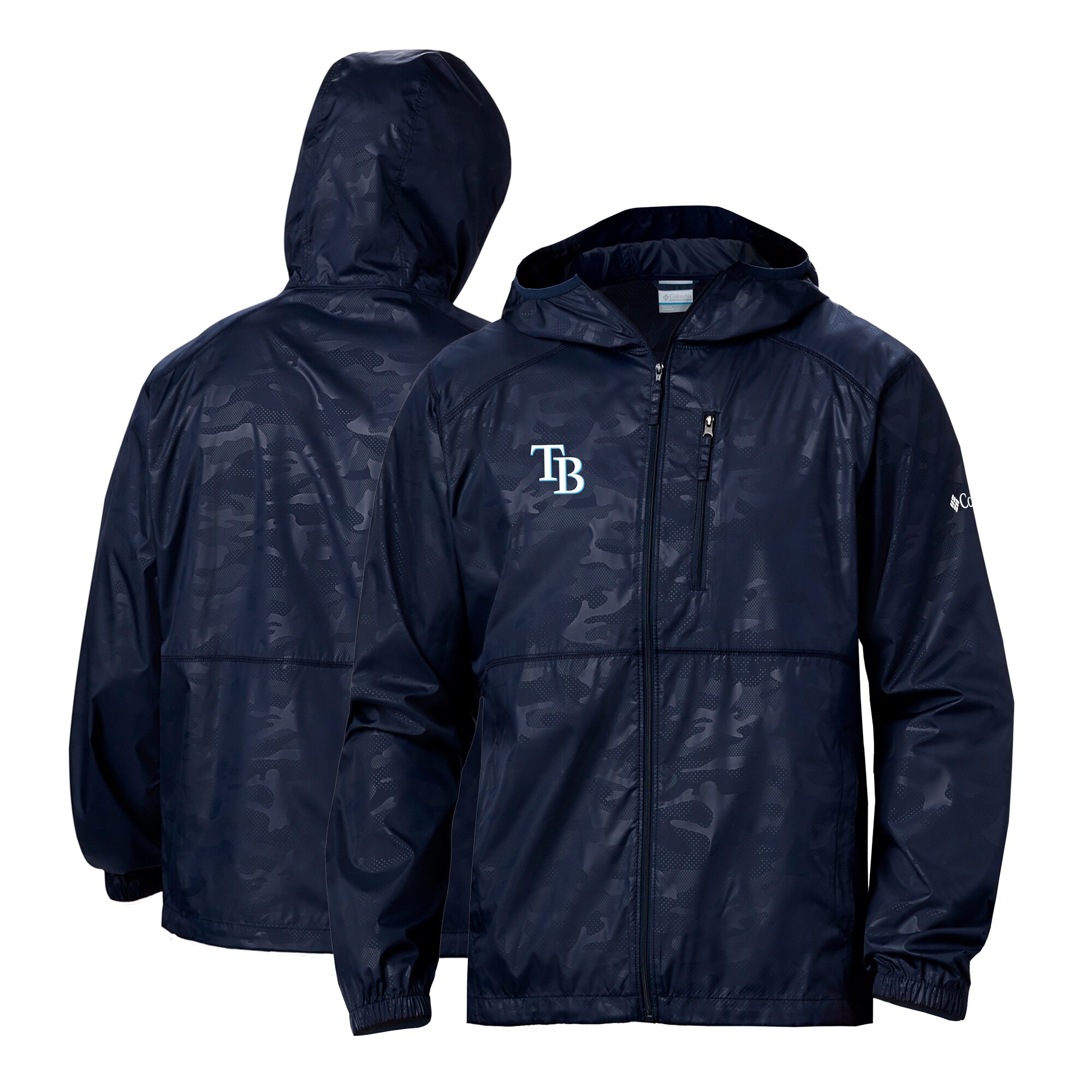 Men's Tampa Bay Rays Columbia Navy Camo Flash Forward Full-Zip Team Logo Windbreaker Jacket