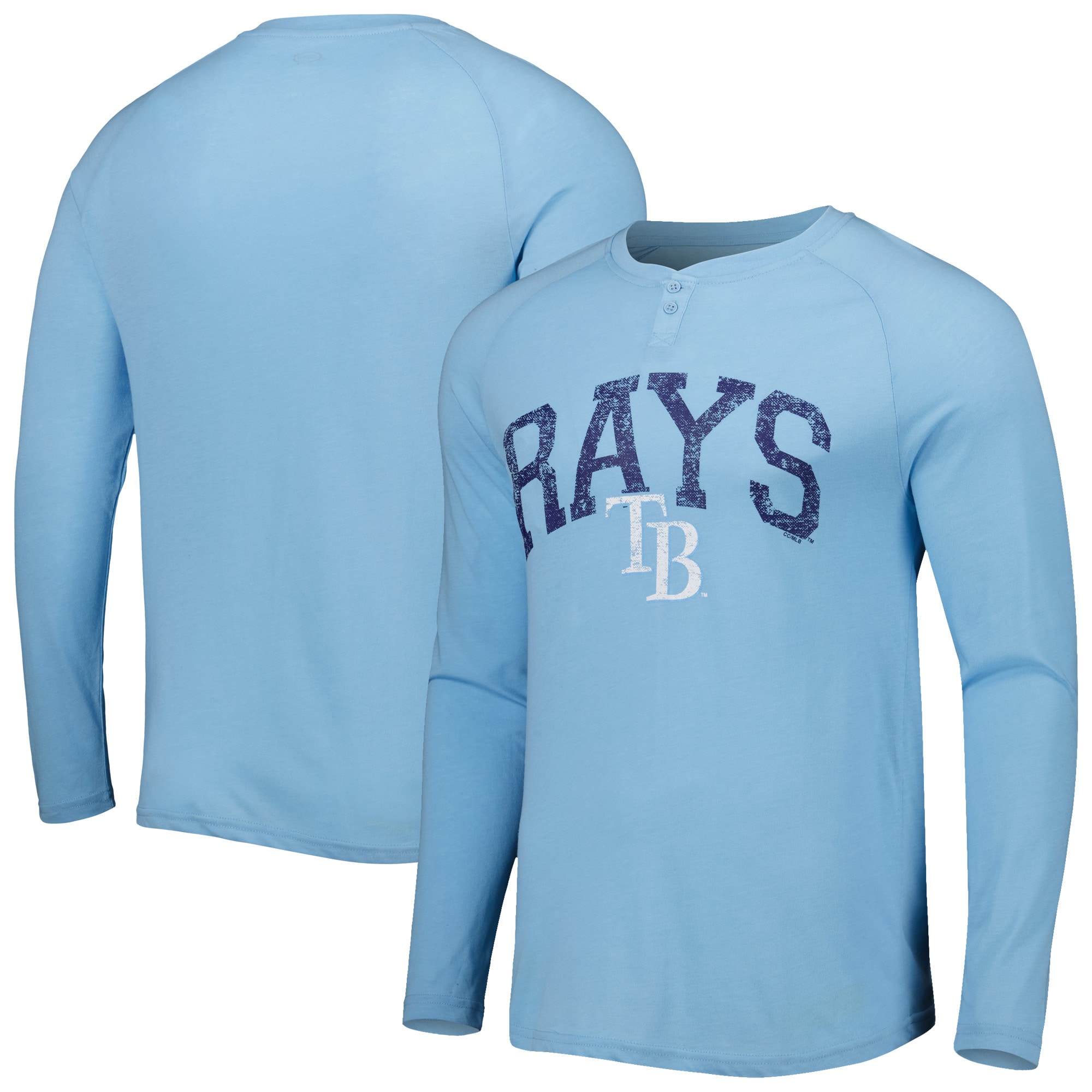 Men's Tampa Bay Rays Concepts Sport Light Blue Inertia Raglan Long Sleeve Henley T-Shirt