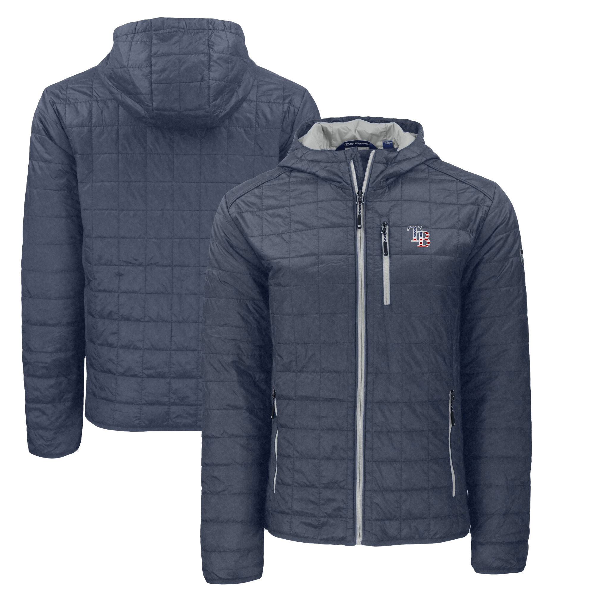 Men's Tampa Bay Rays  Cutter & Buck Anthracite Americana Rainier Primaloft Eco Full-Zip Hooded Jacket