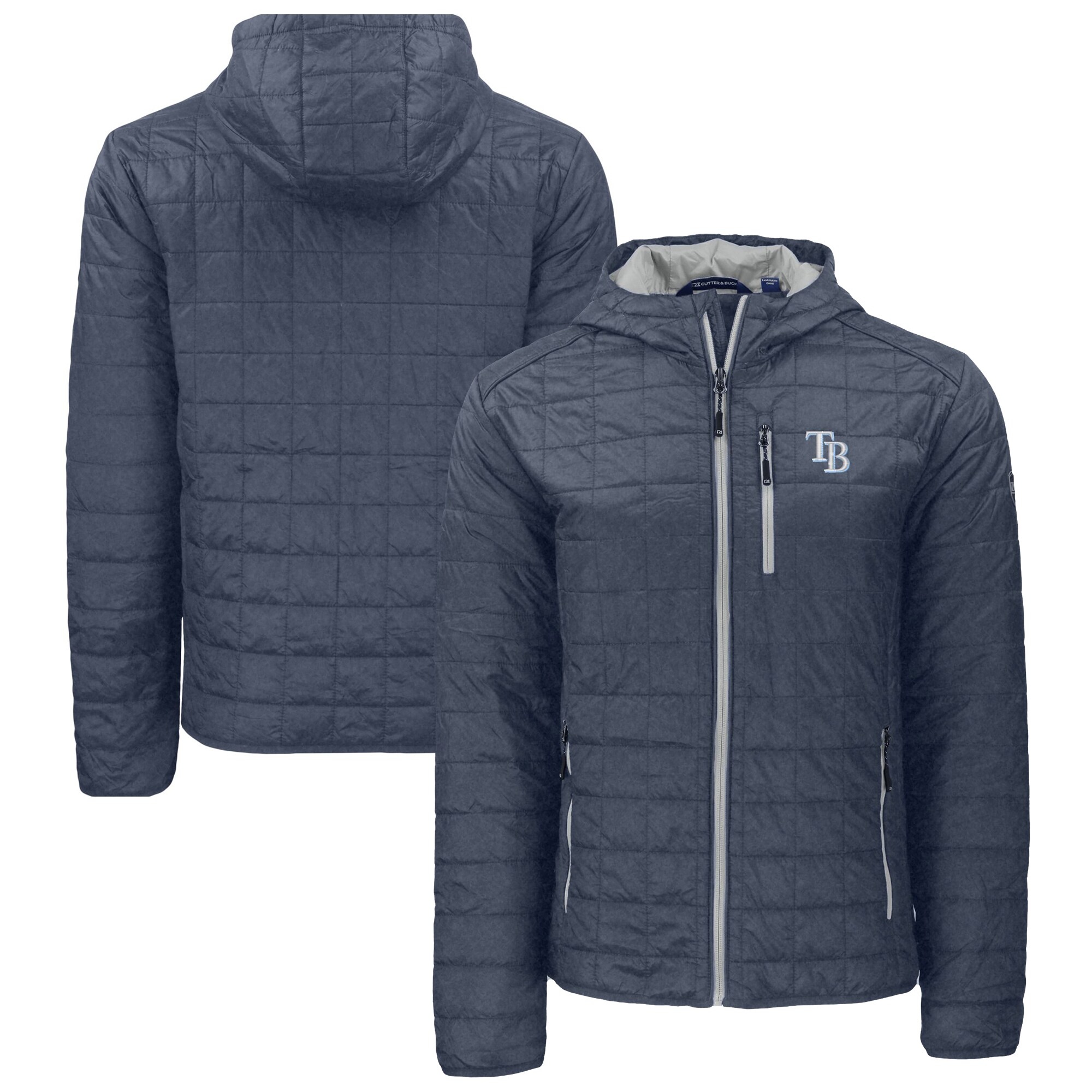 Men's Tampa Bay Rays  Cutter & Buck Anthracite Rainier Primaloft Eco Full-Zip Hooded Jacket