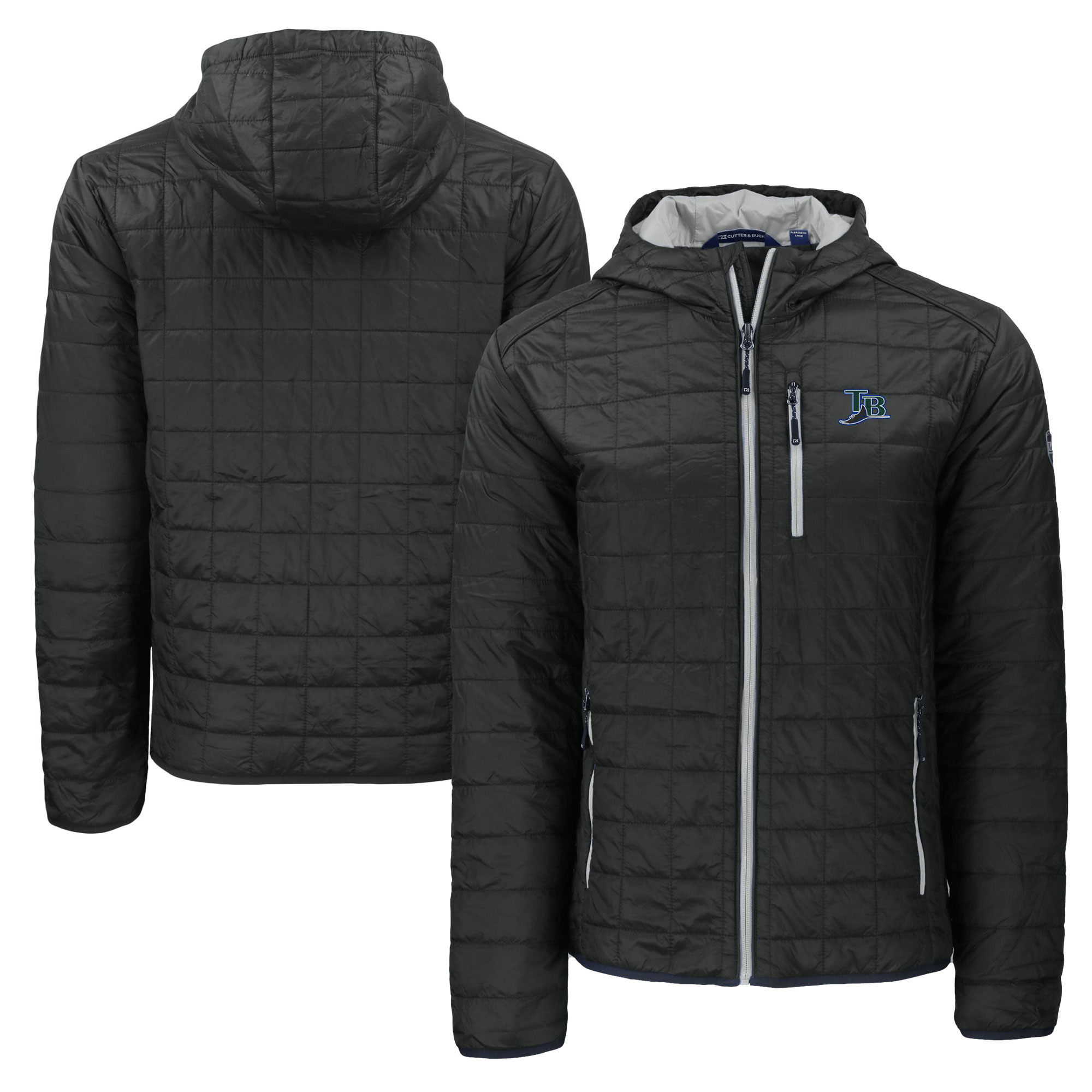 Men's Tampa Bay Rays  Cutter & Buck Black Cooperstown Collection Rainier Primaloft Eco Full-Zip Hooded Jacket