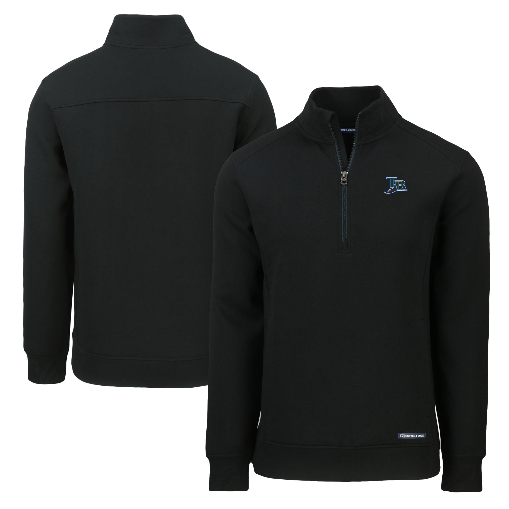 Men's Tampa Bay Rays  Cutter & Buck Black Cooperstown Collection Roam Eco Recycled Quarter-Zip Pullover