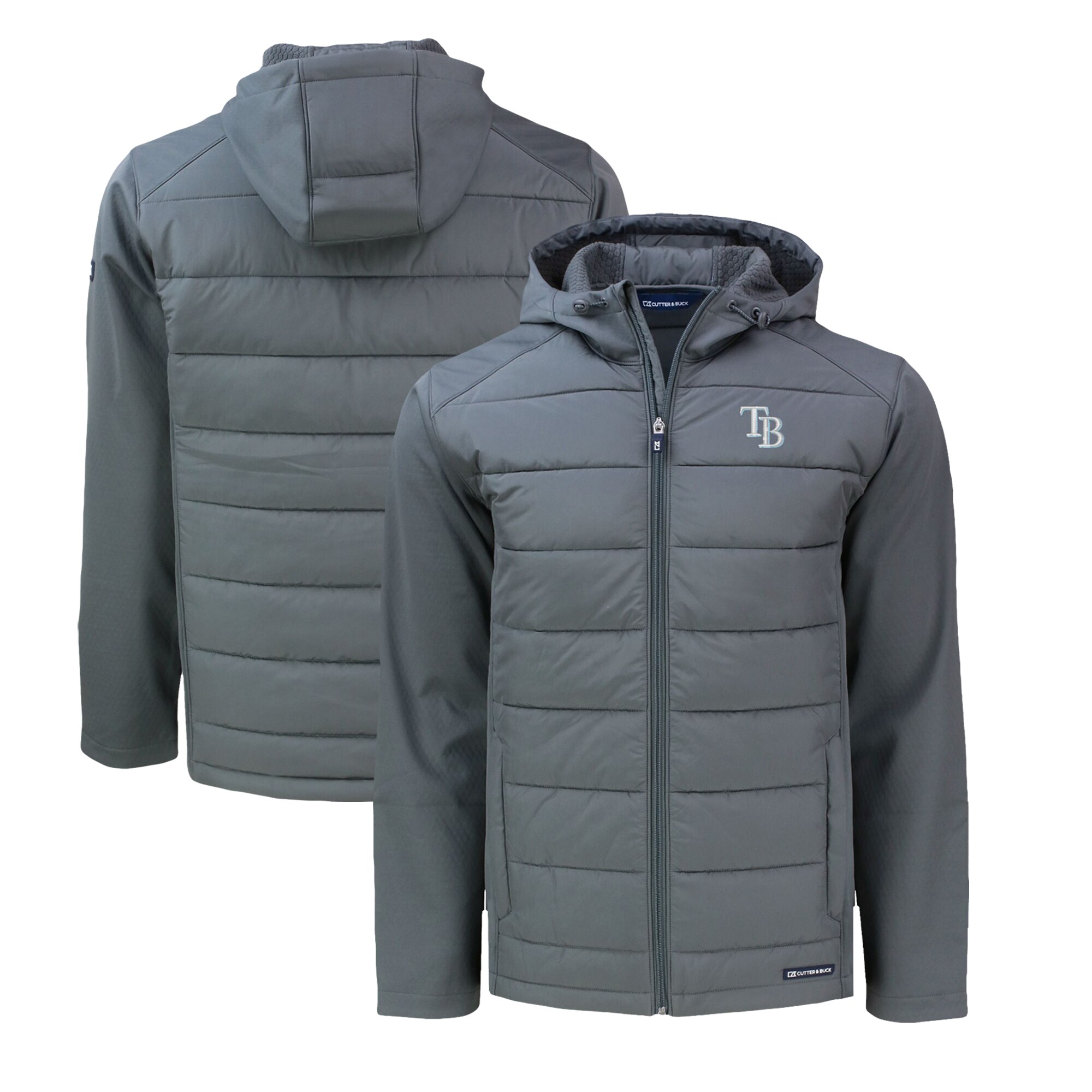 Men's Tampa Bay Rays  Cutter & Buck Gray Big & Tall Evoke Hybrid Eco Softshell Recycled Full-Zip Hoodie