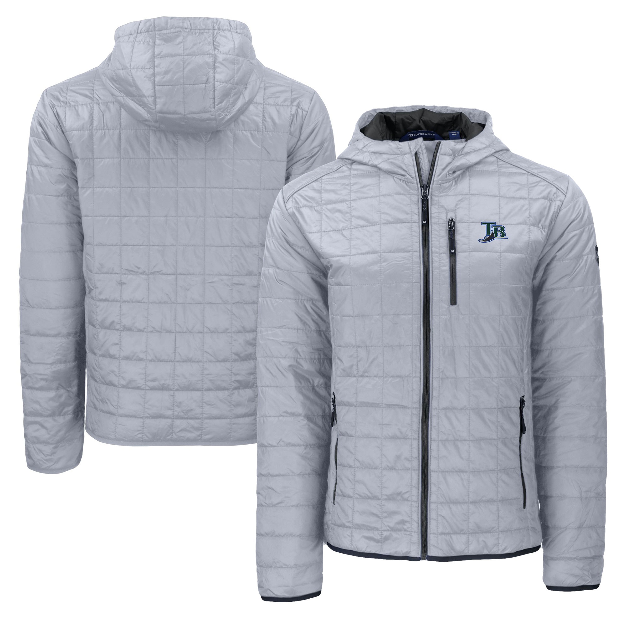 Men's Tampa Bay Rays  Cutter & Buck Gray Cooperstown Collection Rainier Primaloft Eco Full-Zip Hooded Jacket