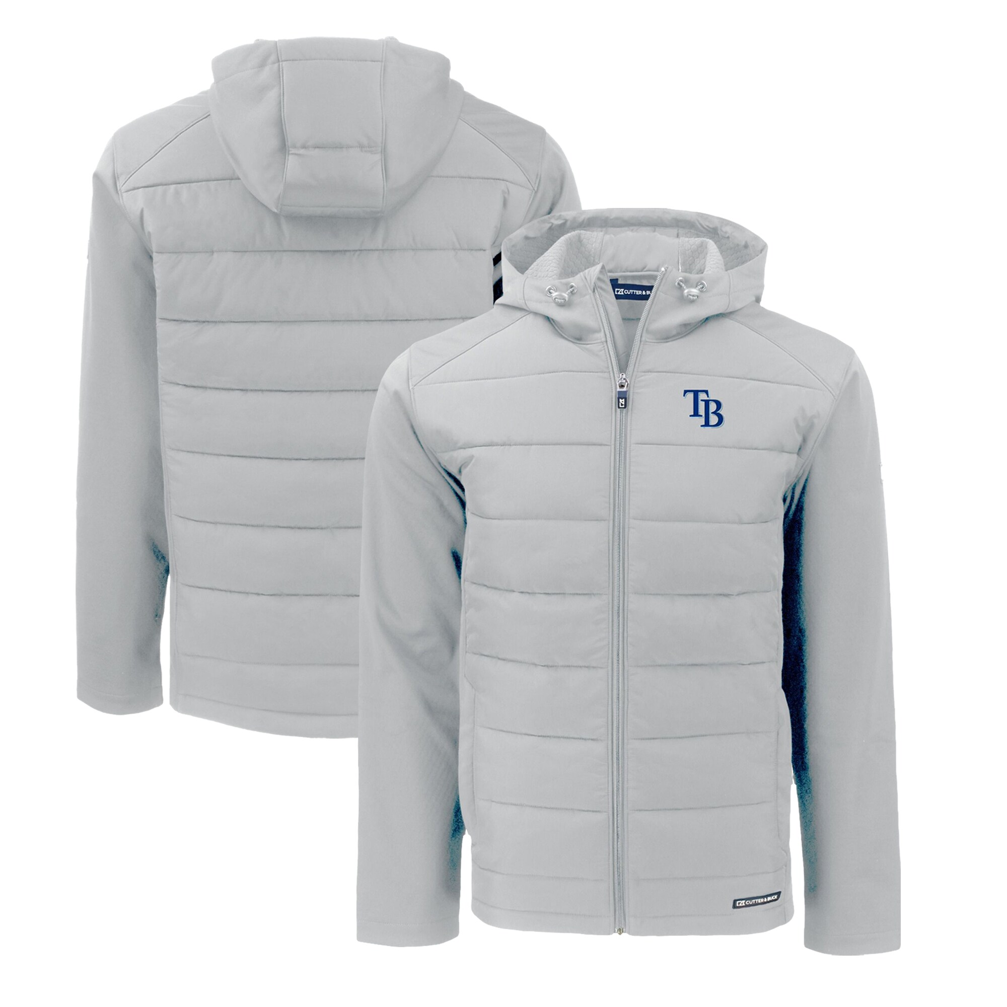 Men's Tampa Bay Rays  Cutter & Buck Gray Evoke Hybrid Eco Softshell Recycled Full-Zip Hoodie
