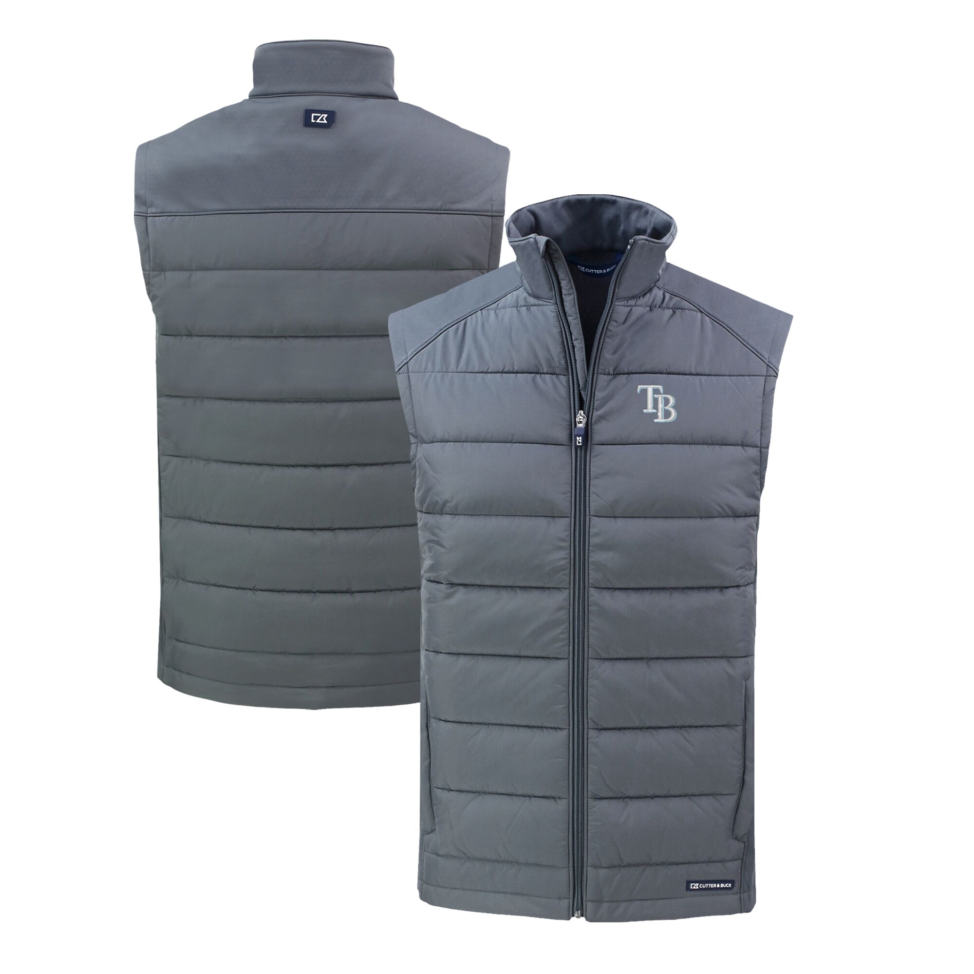 Men's Tampa Bay Rays  Cutter & Buck Gray Evoke Hybrid Eco Softshell Recycled Full-Zip Vest