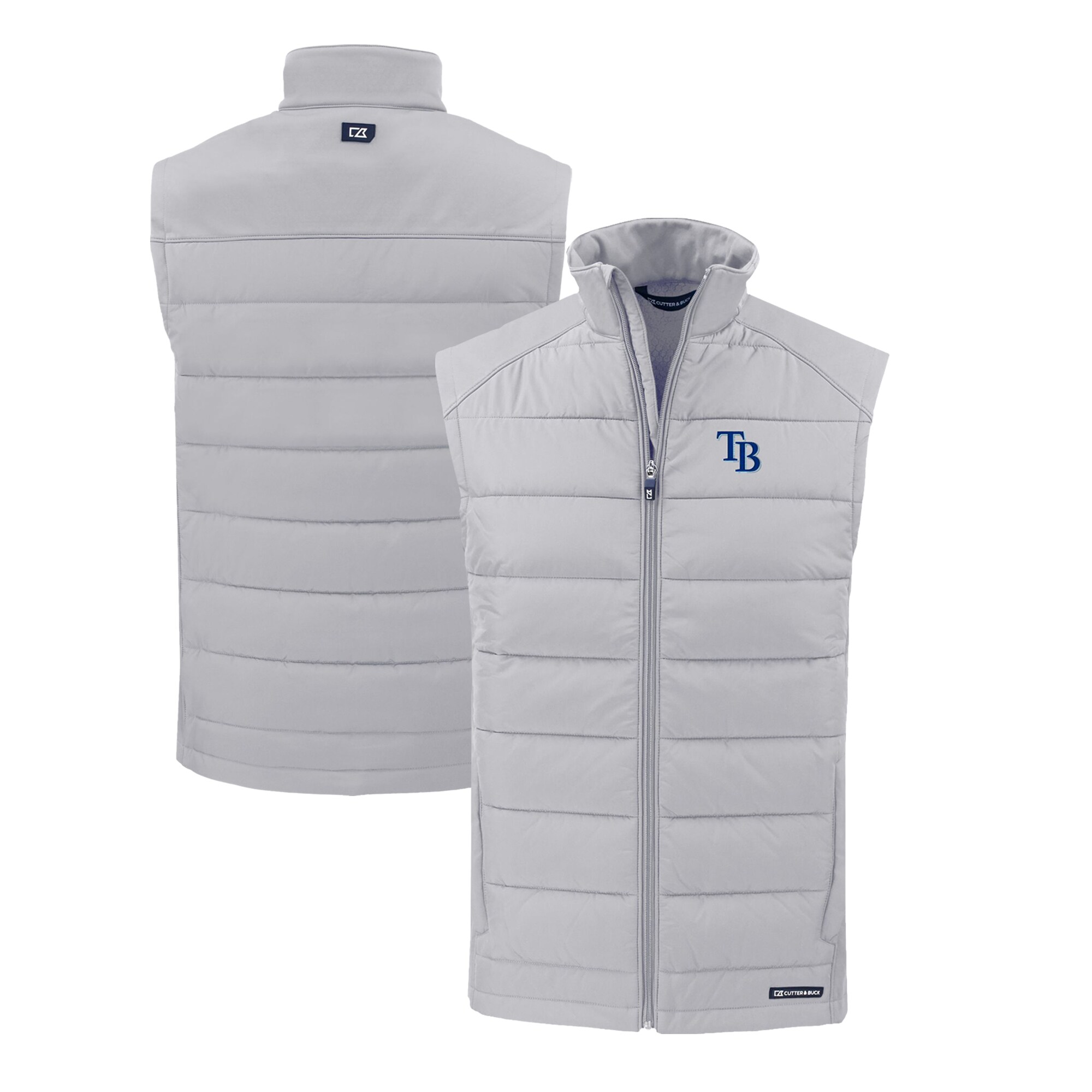 Men's Tampa Bay Rays  Cutter & Buck Gray Evoke Hybrid Eco Softshell Recycled Full-Zip Vest
