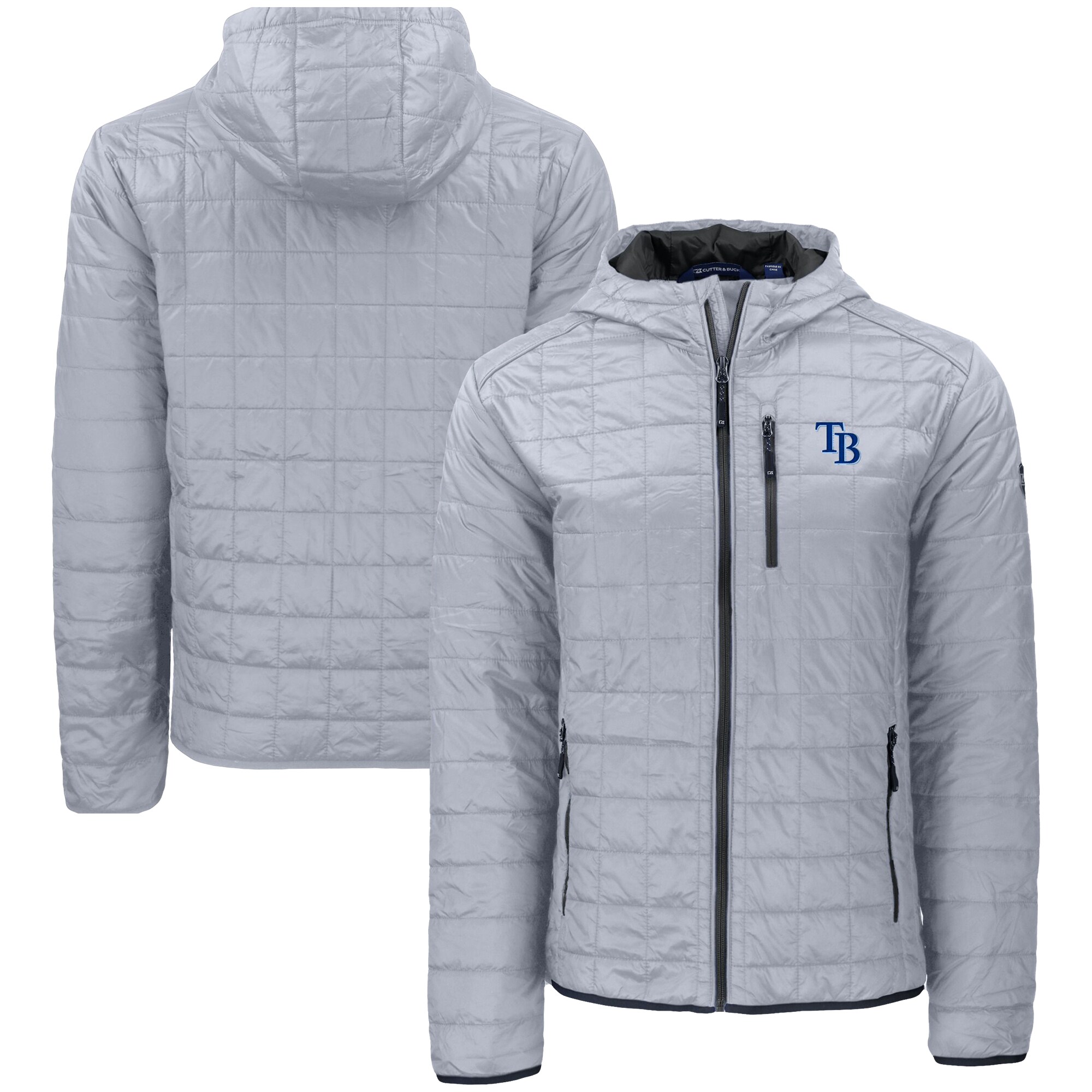 Men's Tampa Bay Rays  Cutter & Buck Gray Rainier Primaloft Eco Full-Zip Hooded Jacket