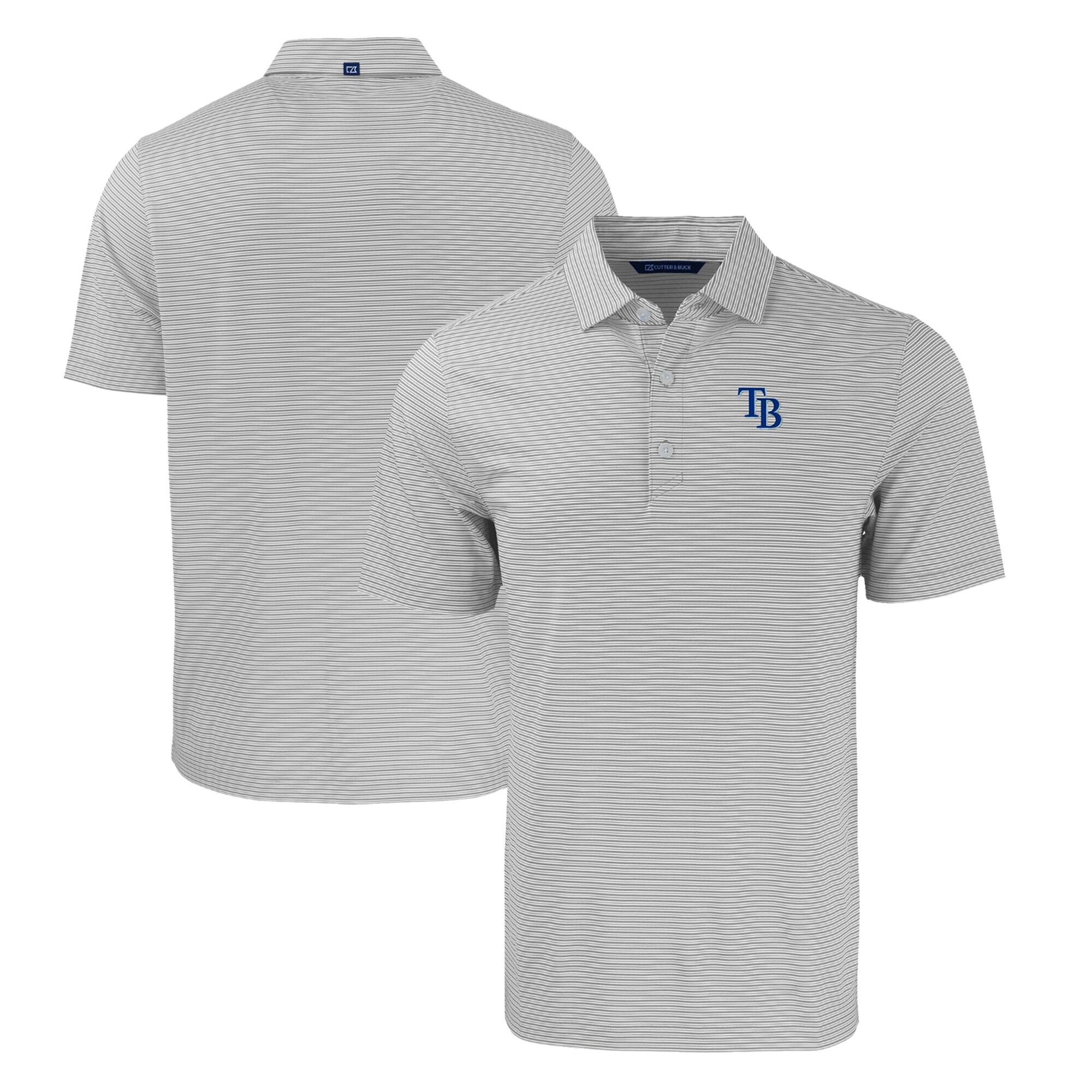 Men's Tampa Bay Rays  Cutter & Buck Gray/White Forge Eco Double Stripe Stretch Recycled Polo