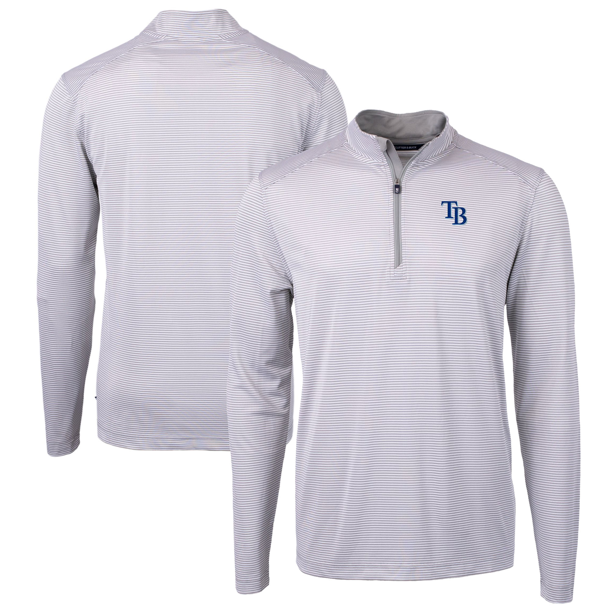 Men's Tampa Bay Rays Cutter & Buck Gray/White Virtue Eco Pique Micro Stripe Big & Tall Recycled Quarter-Zip Pullover Top