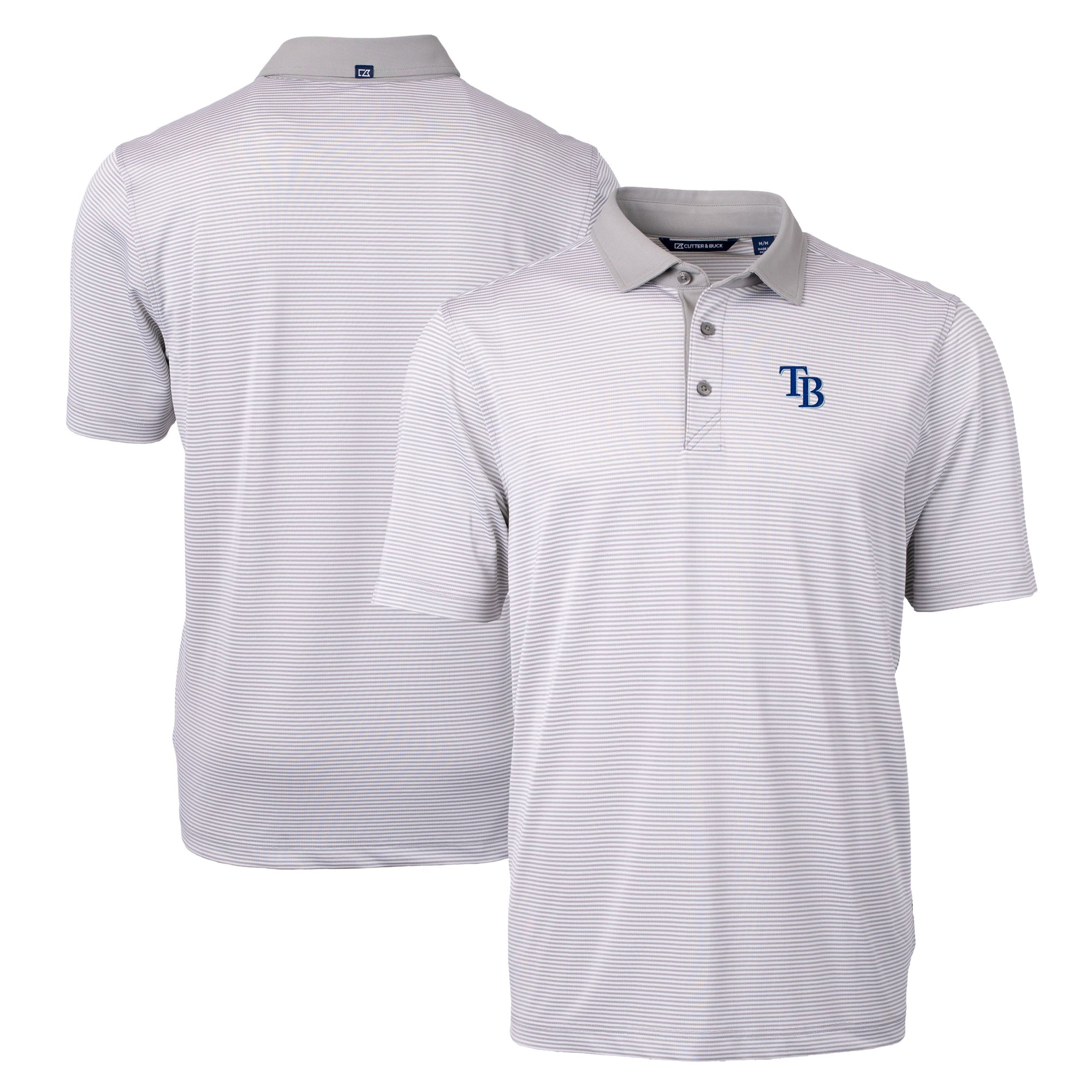 Men's Tampa Bay Rays Cutter & Buck Gray/White Virtue Eco Pique Micro Stripe Recycled Polo