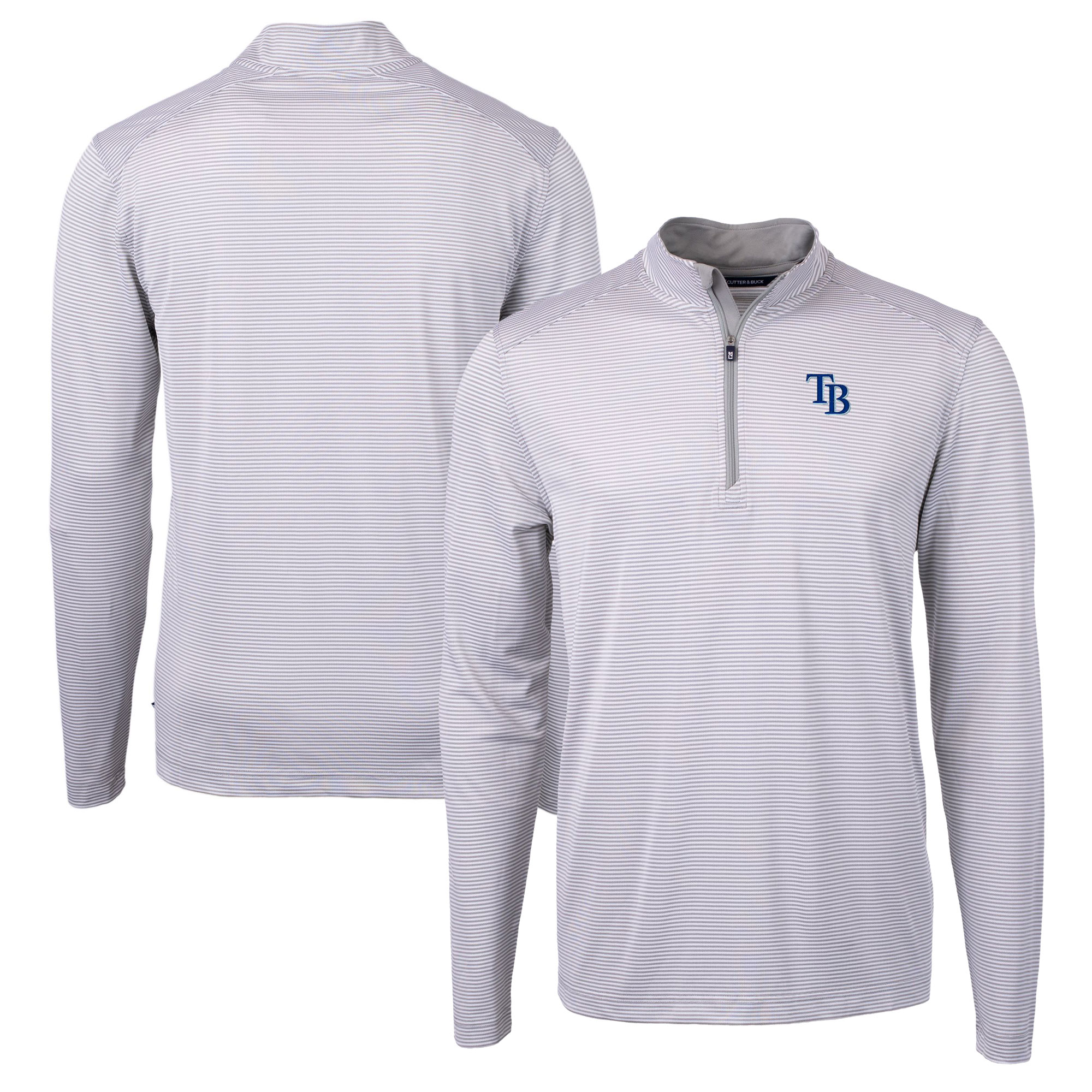 Men's Tampa Bay Rays Cutter & Buck Gray/White Virtue Eco Pique Micro Stripe Recycled Quarter-Zip Pullover Top