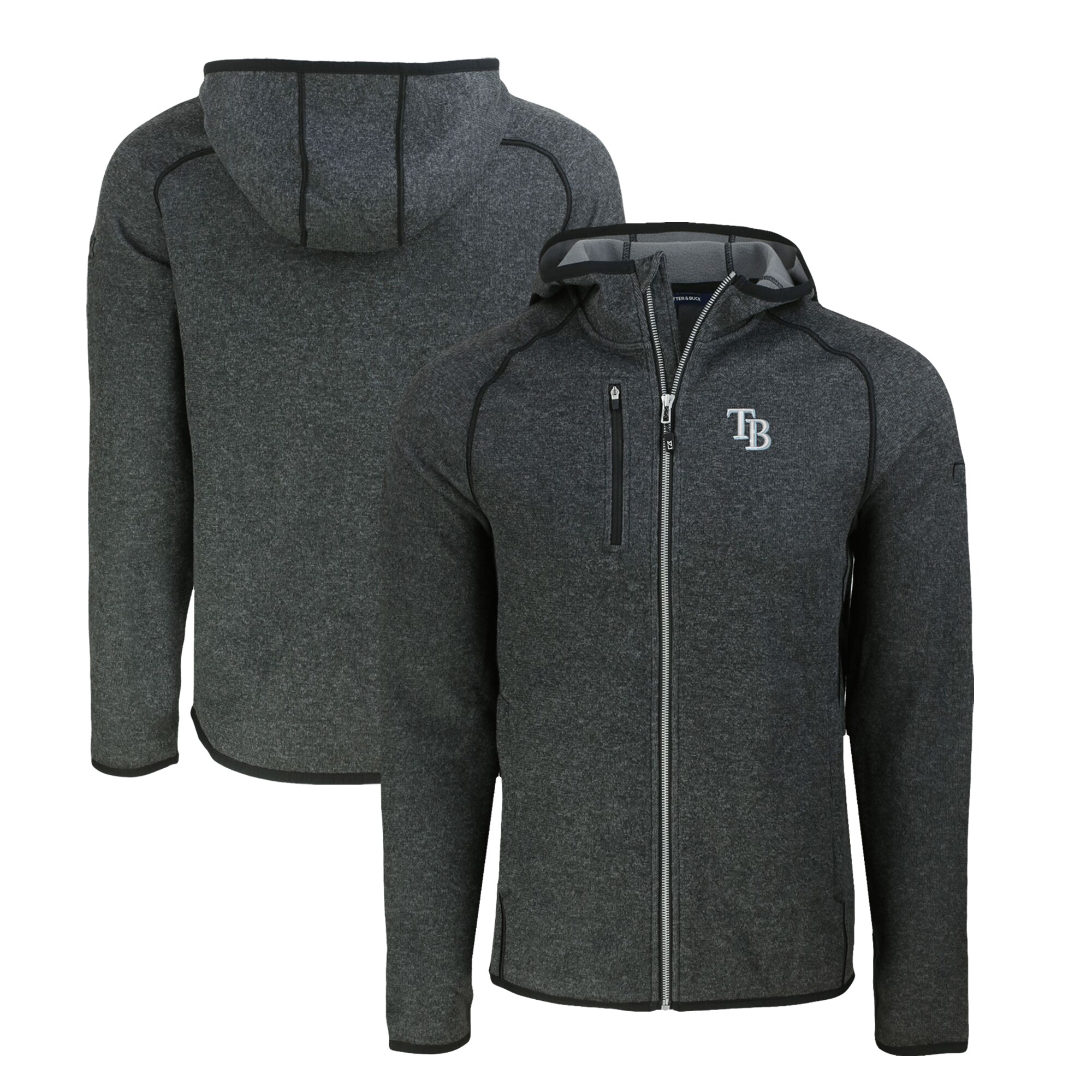Men's Tampa Bay Rays  Cutter & Buck Heather Charcoal Mainsail Full-Zip Hooded Jacket