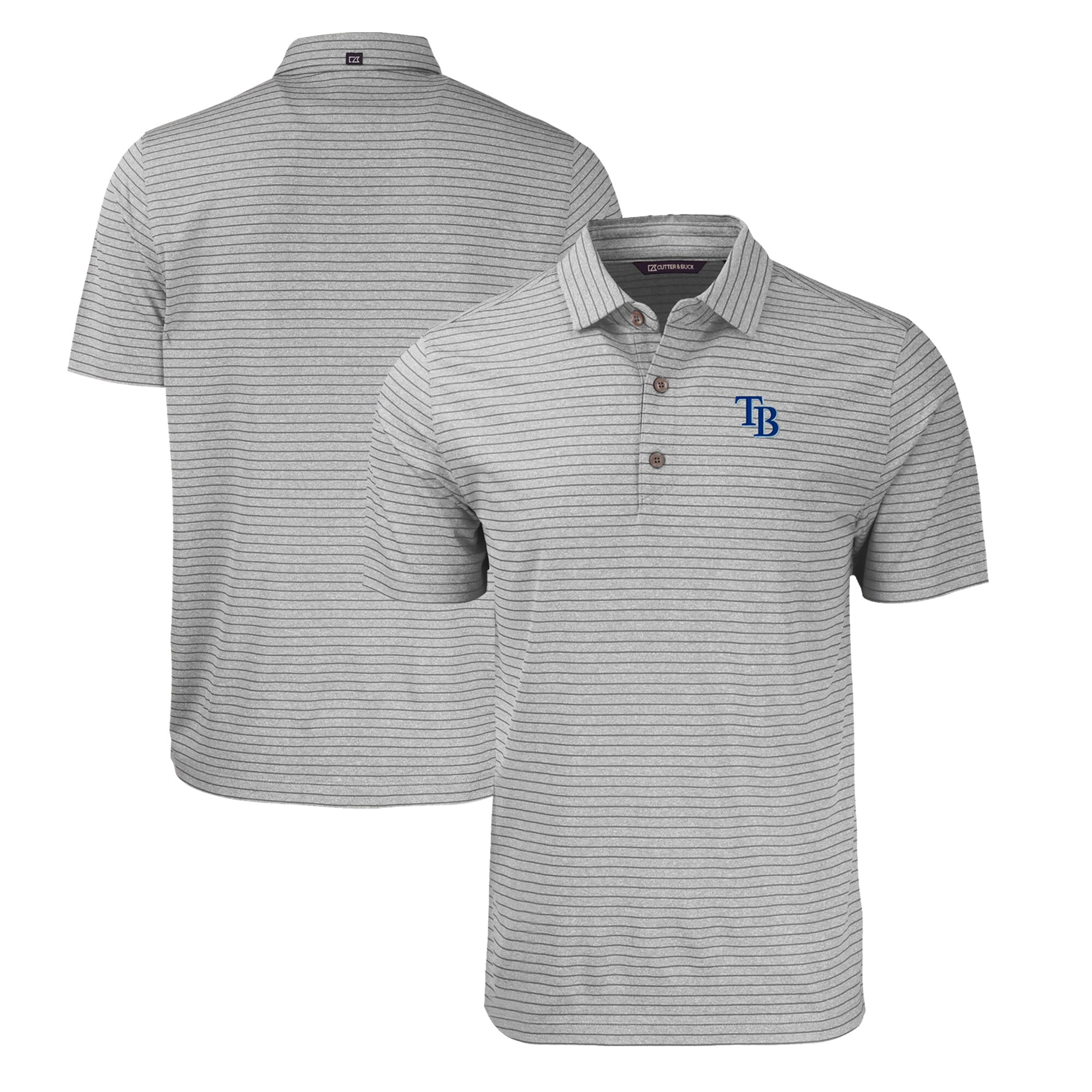 Men's Tampa Bay Rays  Cutter & Buck Heather Gray Forge Eco Heathered Stripe Stretch Recycled Polo
