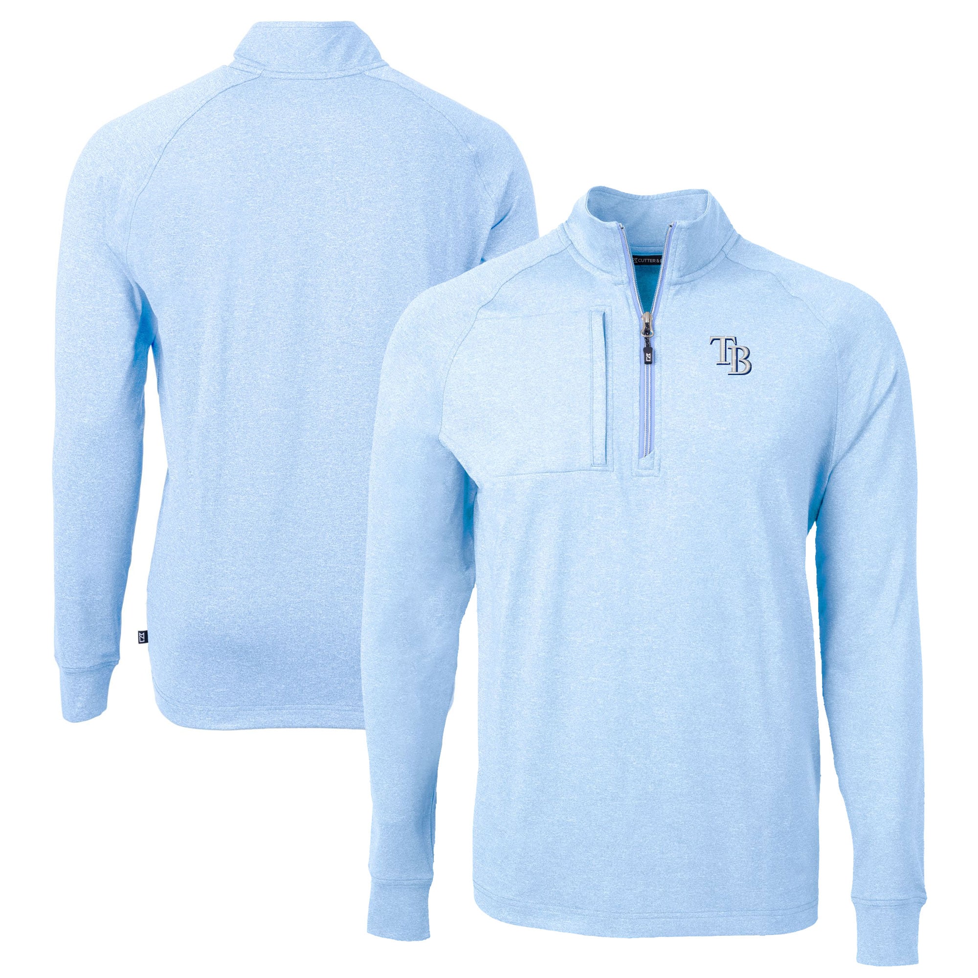 Men's Tampa Bay Rays Cutter & Buck Heather Light Blue Adapt Eco Knit Stretch Recycled Quarter-Zip Pullover Top