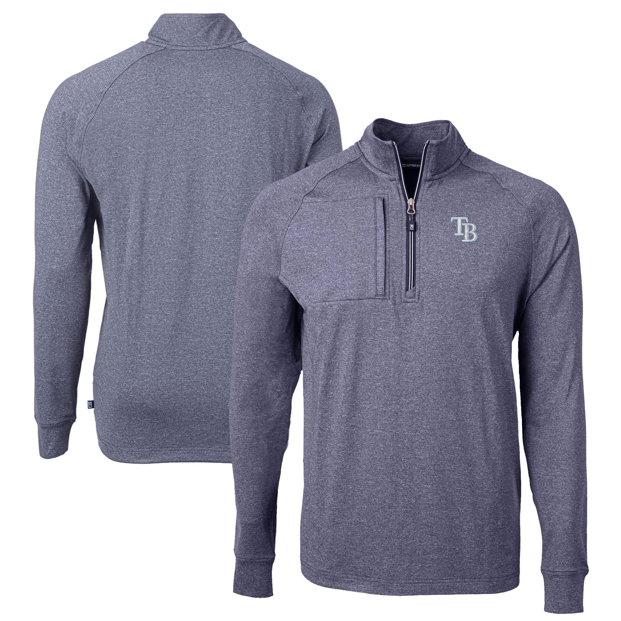 Men's Tampa Bay Rays Cutter & Buck Heather Navy Adapt Eco Knit Stretch Recycled Quarter-Zip Pullover Top