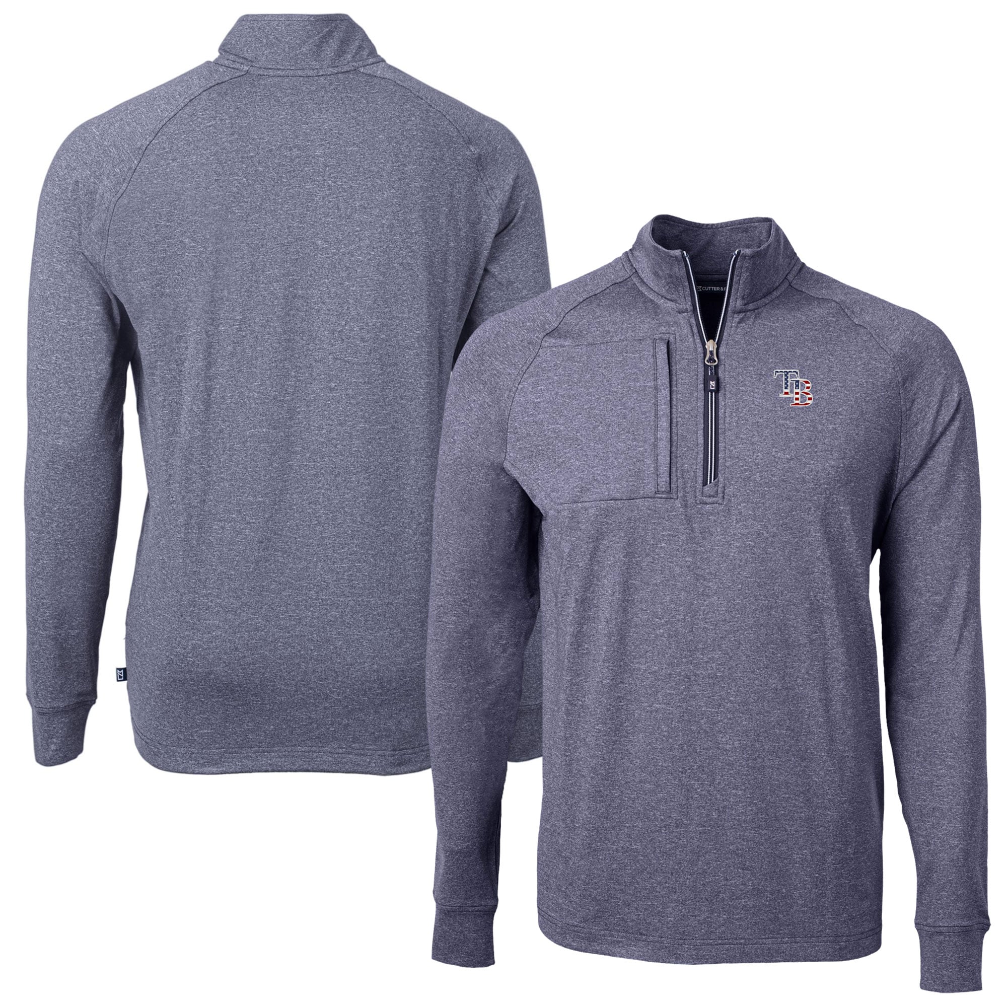 Men's Tampa Bay Rays  Cutter & Buck Heather Navy Americana Logo Big & Tall Adapt Eco Knit Stretch Recycled Quarter-Zip Pullover Top