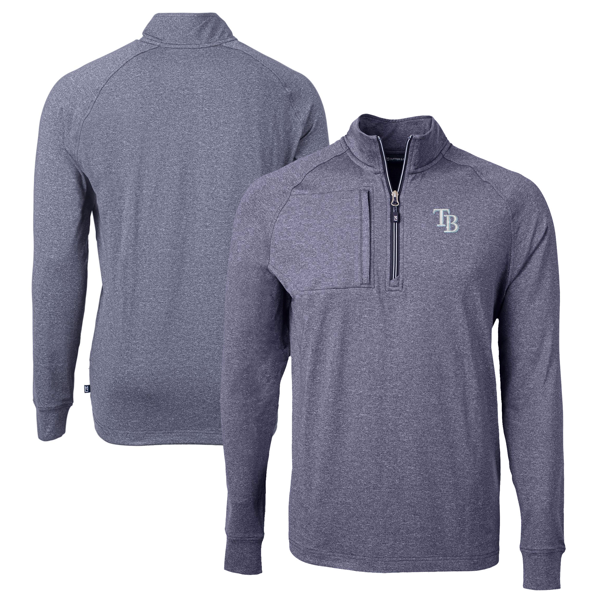 Men's Tampa Bay Rays Cutter & Buck Heather Navy Big & Tall Adapt Eco Knit Stretch Recycled Quarter-Zip Pullover Top