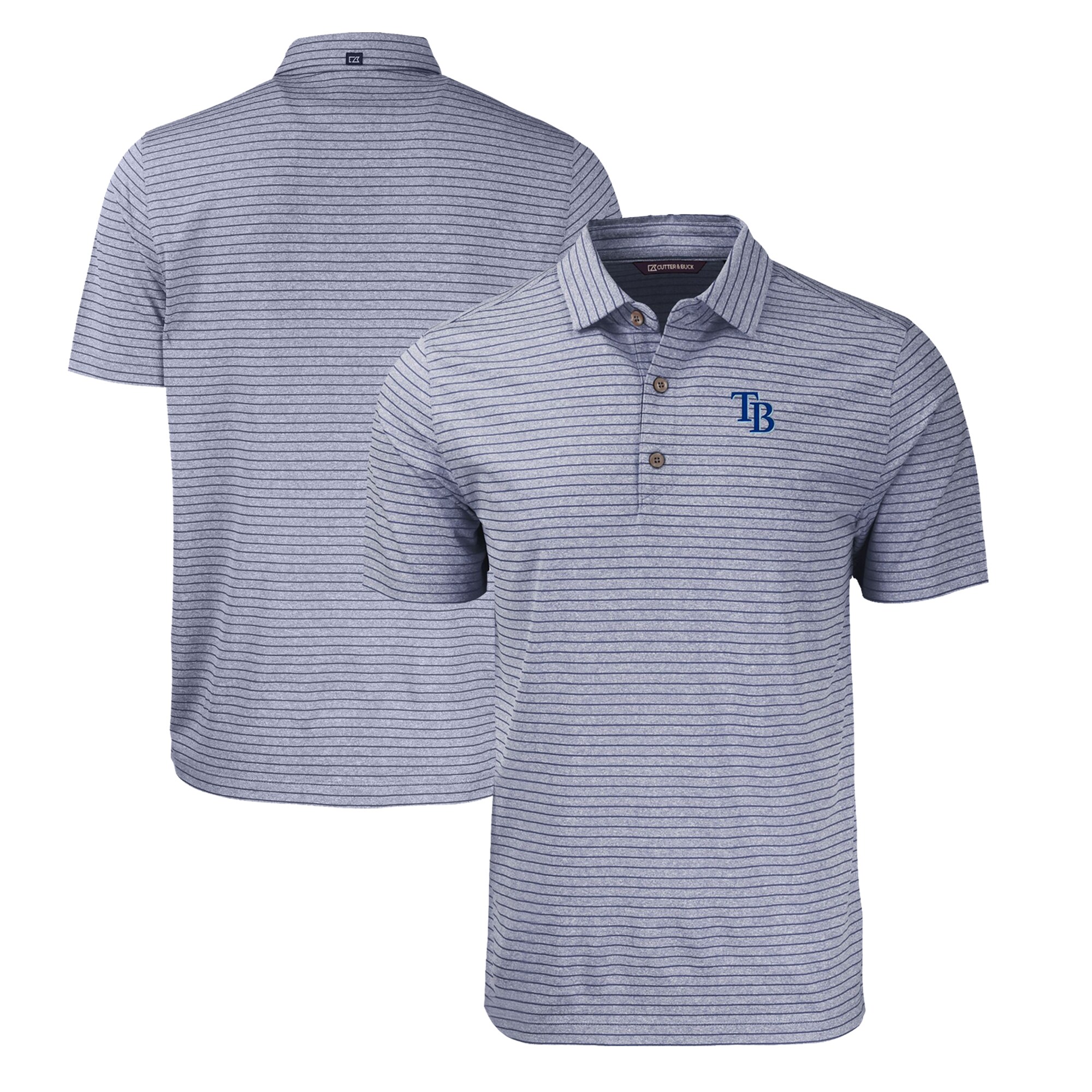 Men's Tampa Bay Rays  Cutter & Buck Heather Navy Big & Tall Forge Eco Heathered Stripe Stretch Recycled Polo